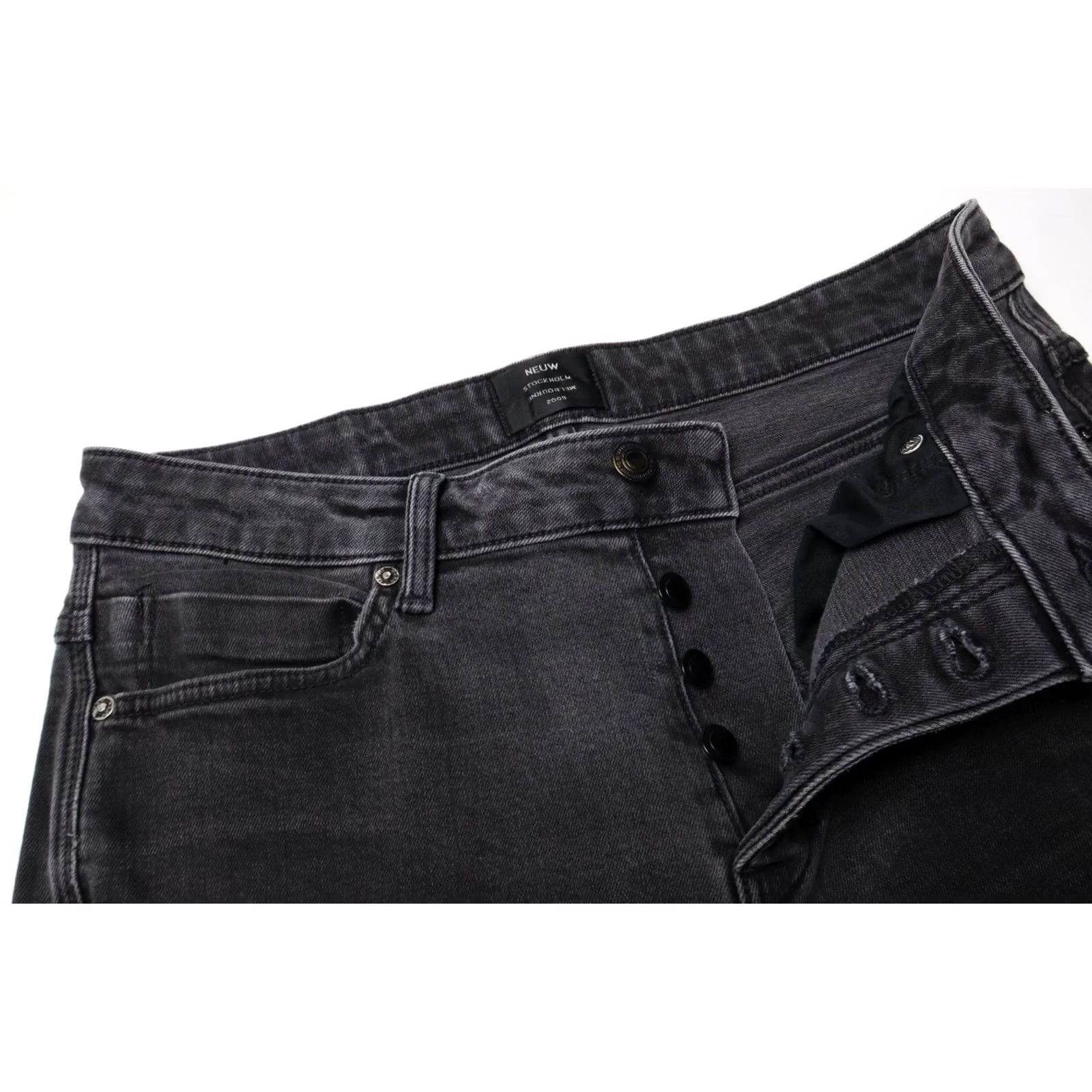 Vintage Neuw Lou Slim Fit Jeans Men's W30/L30 Washed Black Faded Button Fly Stretchy Size US 30 / EU 46 - 4 Thumbnail