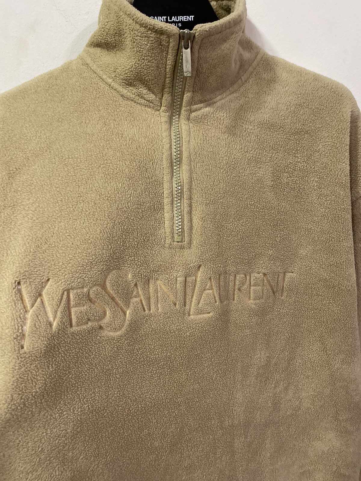 Yves Saint Laurent Fleece YSL Sweatshirt 1/4 Quarter Zip Big Logo Sweater Size US L / EU 52-54 / 3 - 6 Thumbnail