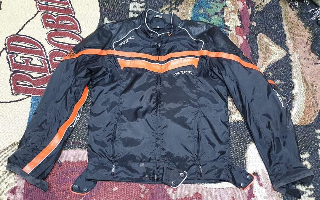 image of Leather Jacket Jacket Biker A-Pro Connection Motorcycle in Black/Orange, Men's (Size Small)