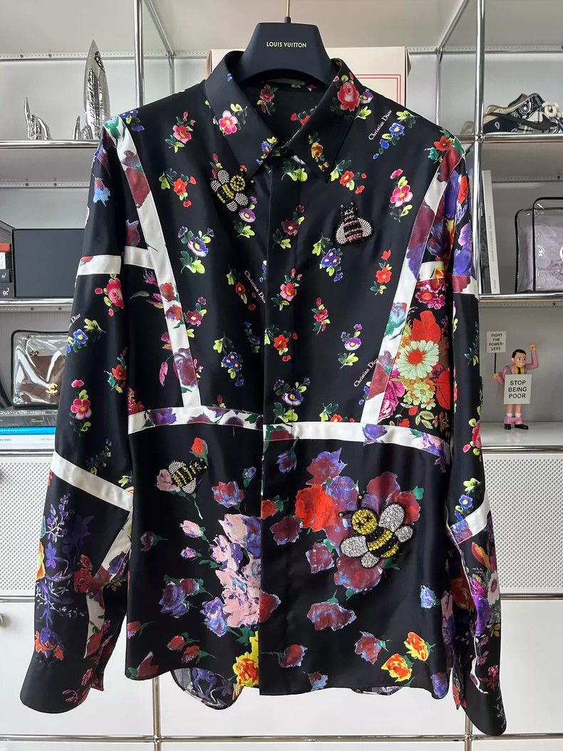 Dior Dior Size 38 Kaws floral pattern mulberry silk shirt 2501-N Size US XXS / EU 40 - 1 Thumbnail