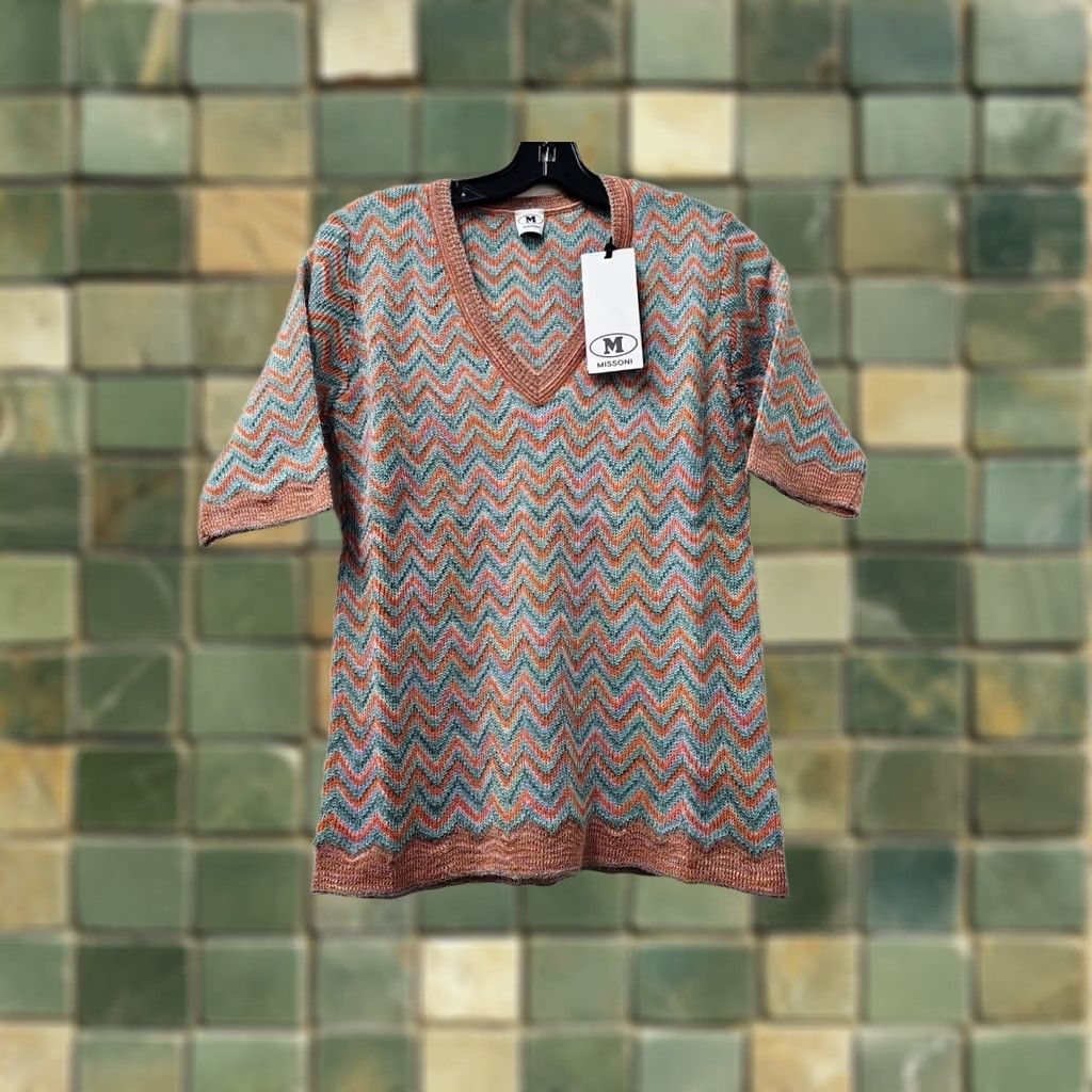 Vintage M Missoni Sweater Geometric Pattern V Neck Mohair Wool RAYON Blend Pink Medium Women Size M / US 6-8 / IT 42-44 - 1 Thumbnail