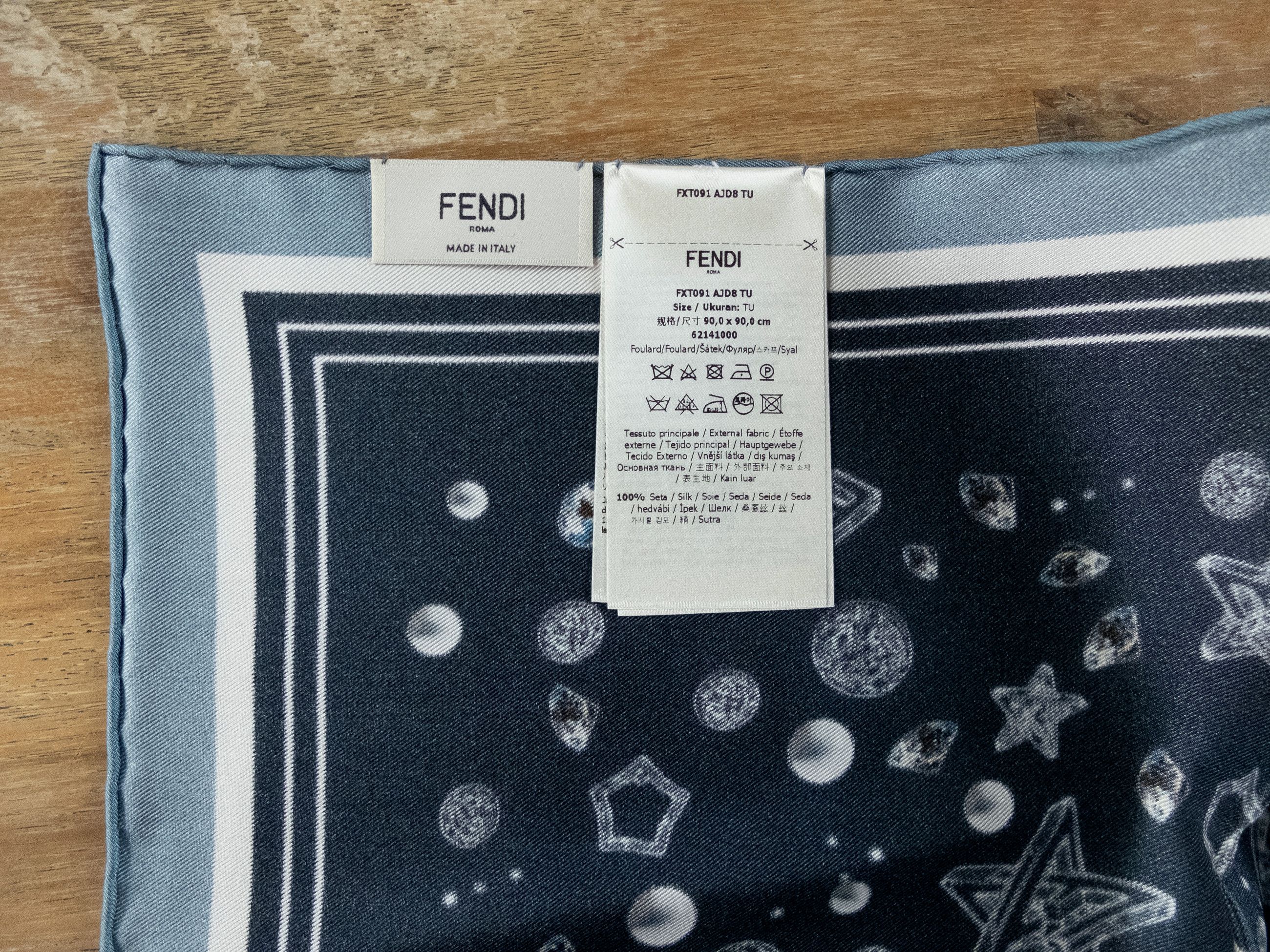 Fendi FENDI navy blue stars and FF logo print silk scarf foulard Size ONE SIZE - 8 Thumbnail
