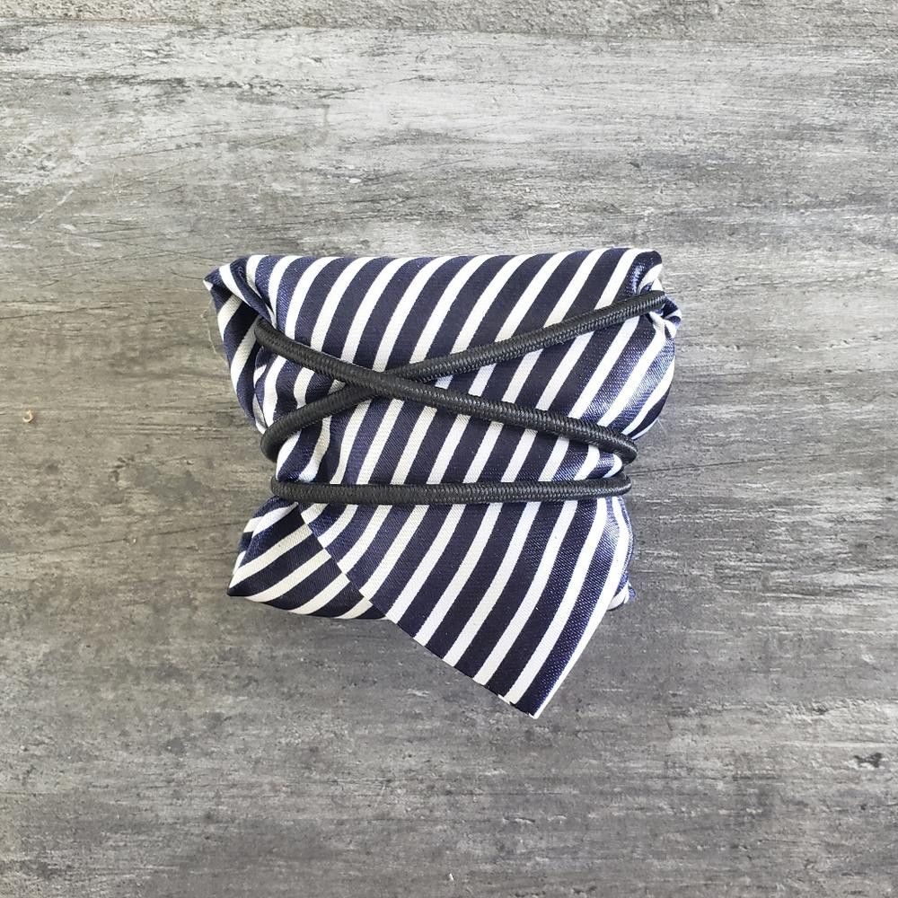 Designer Navy Striped Satin Little Boy Tie Size ONE SIZE - 3 Thumbnail