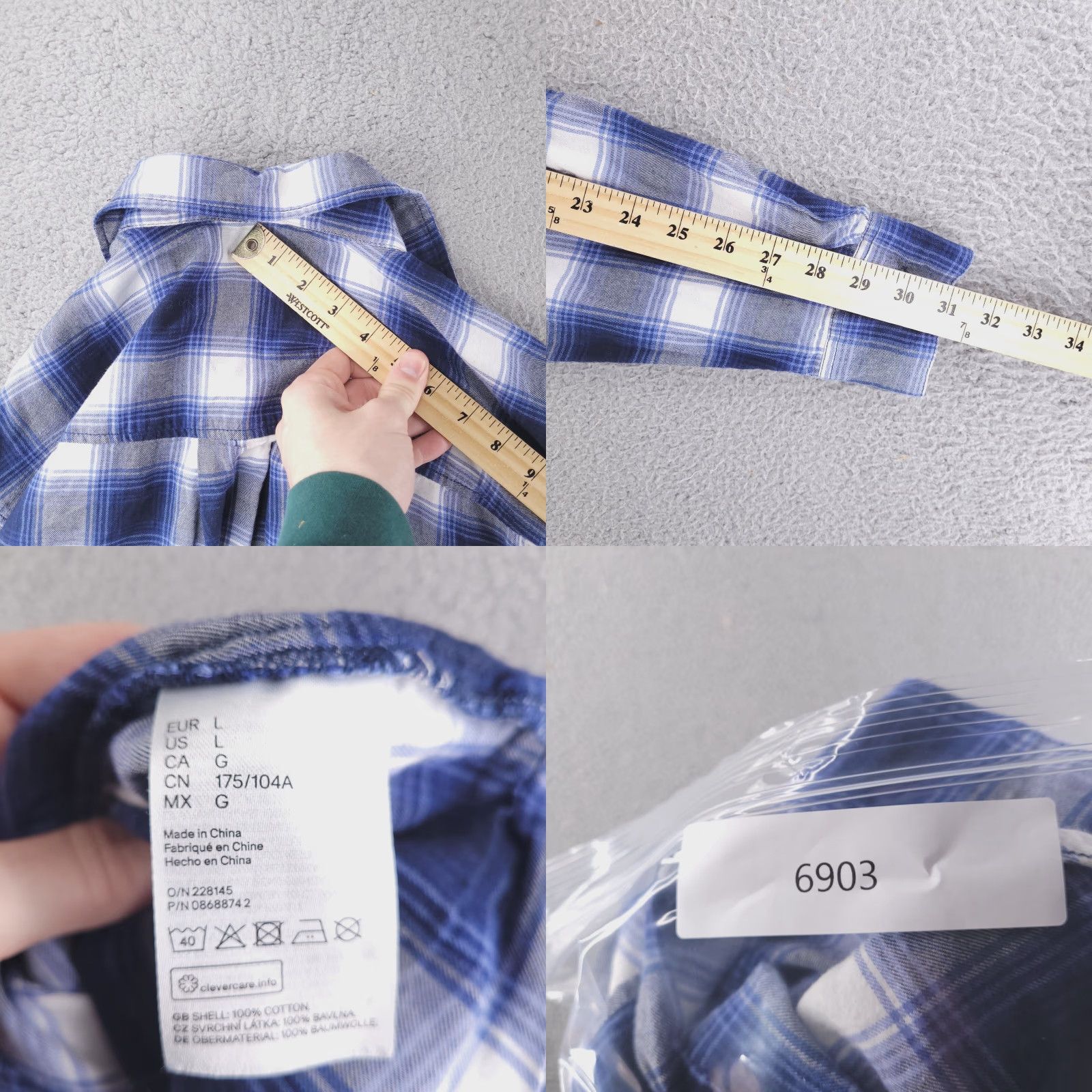 H&M H&M Shirt Mens Large Relaxed Plaid Lightweight Button-Up Long Sleeve Blue Size US L / EU 52-54 / 3 - 8 Thumbnail