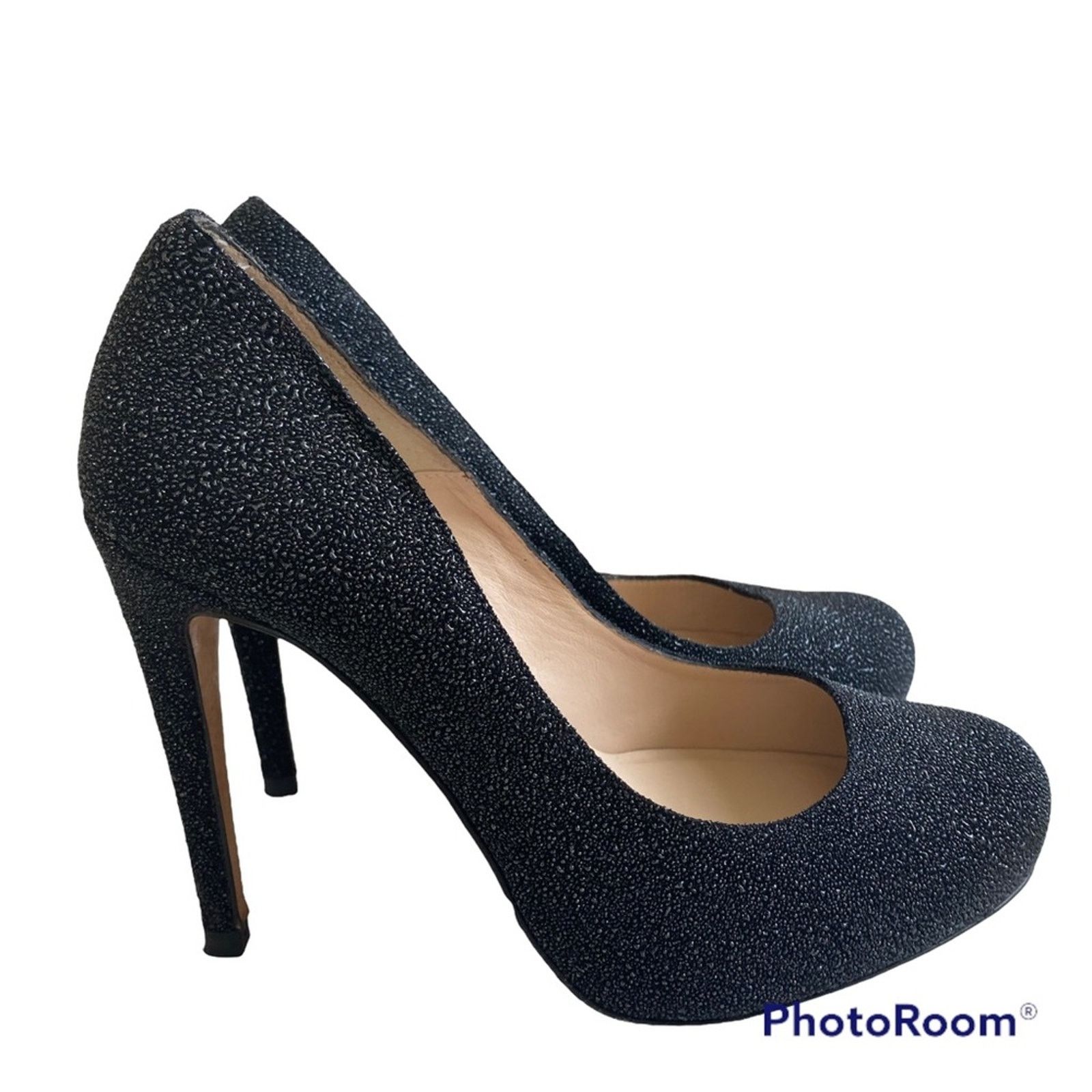 LK Bennett Sledge Glitter Platform Stiletto Black Heel Sz 38