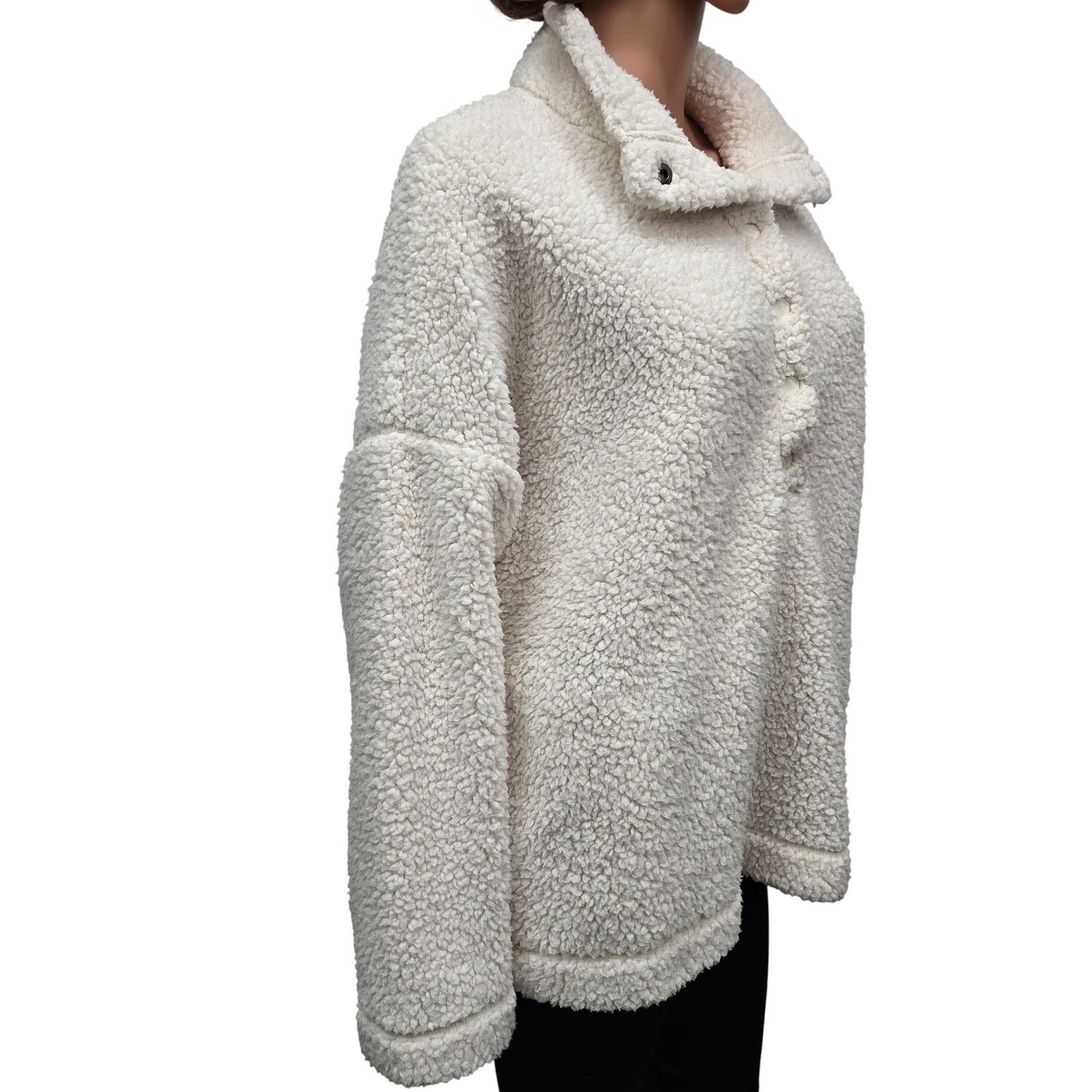 American Eagle Outfitters Aerie Cloud Sherpa Fleece Oversized Pullover 3/4 Snap Soft L Size L / US 10 / IT 46 - 8 Thumbnail