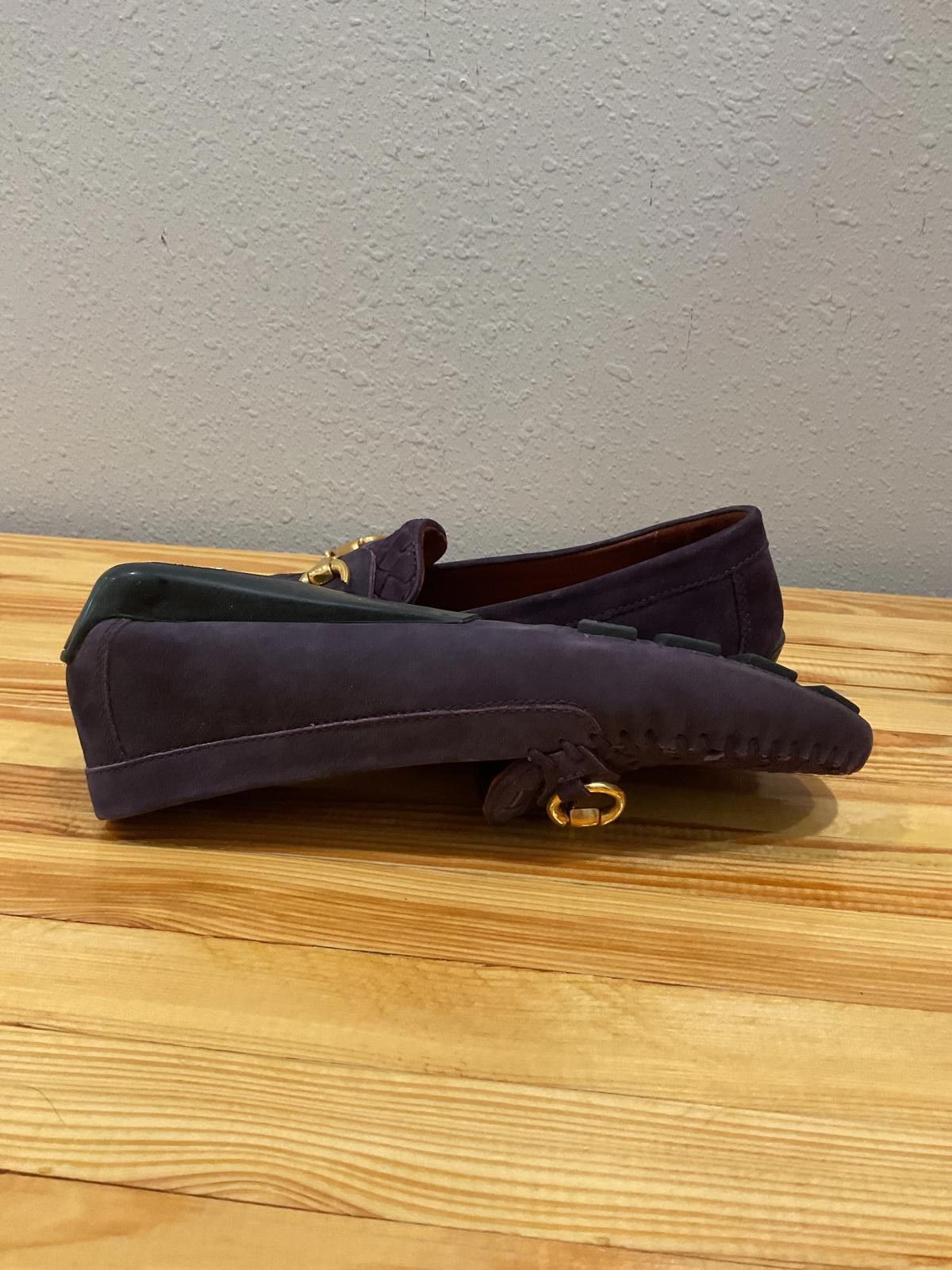 Designer Robert Zur Purple and Gold Loafers Size US 7.5 / IT 37.5 - 5 Thumbnail