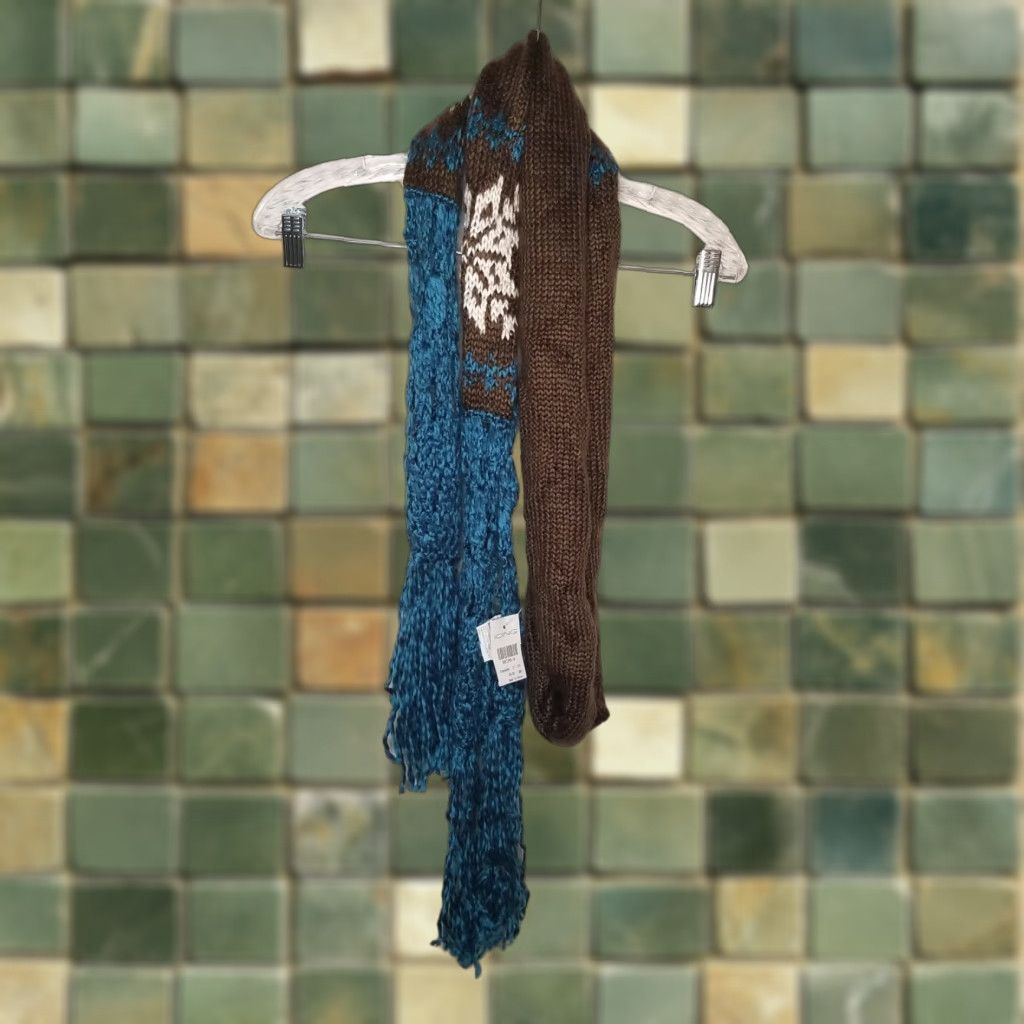 Vintage VINTAGE Icing Womens Scarf Knit Snowflake Brown Blue One Size Womens Size ONE SIZE - 1 Thumbnail