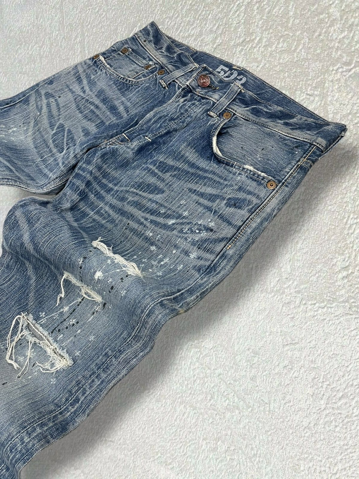Designer × Edwin × Vintage Vintage Edwin Blue Trip 503 Iconic Distressed Flared Denim Size US 33 - 6 Thumbnail