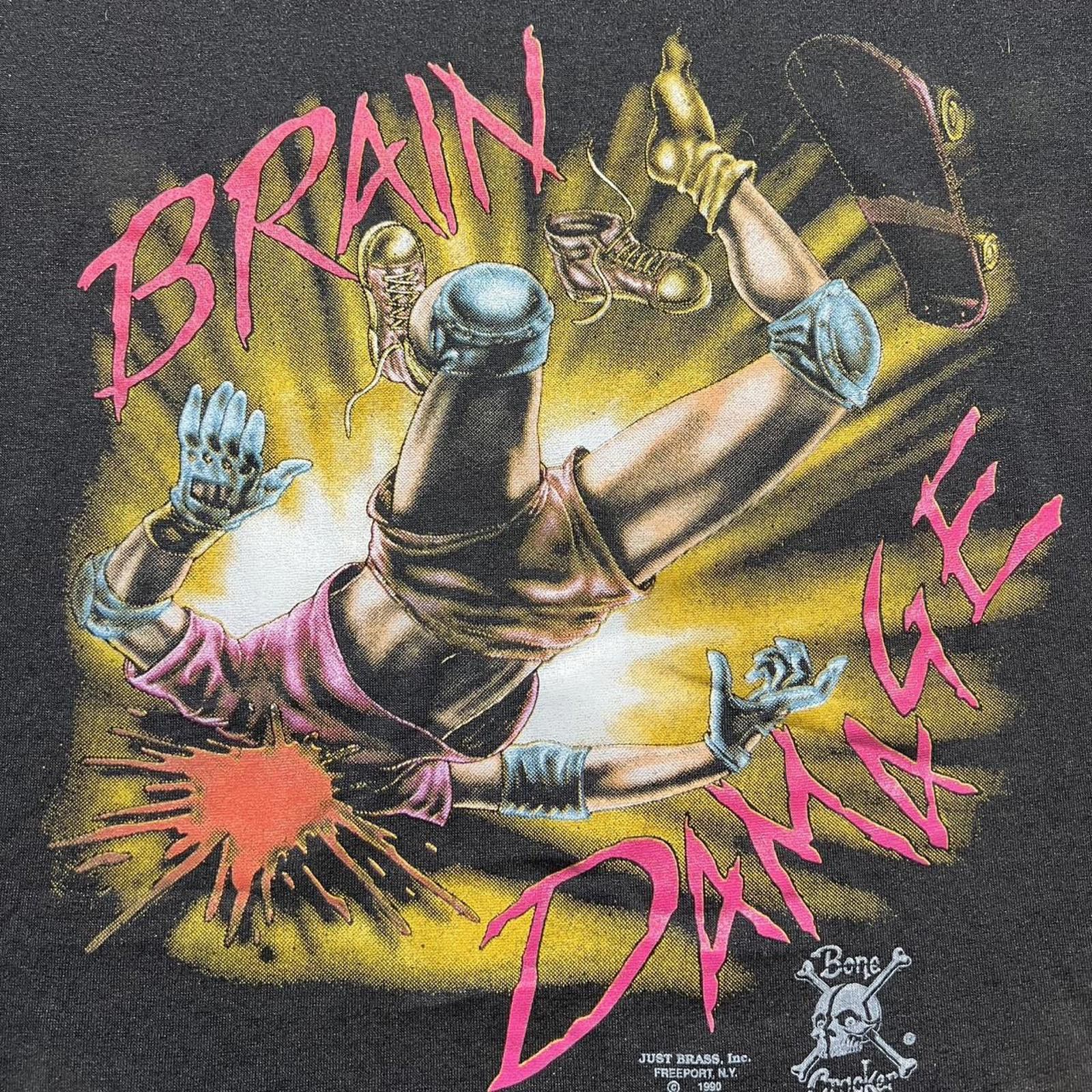 Designer Vintage 90s Bone Cracker Brain Damage 3D Emblem Black Tee Size US L / EU 52-54 / 3 - 4 Thumbnail