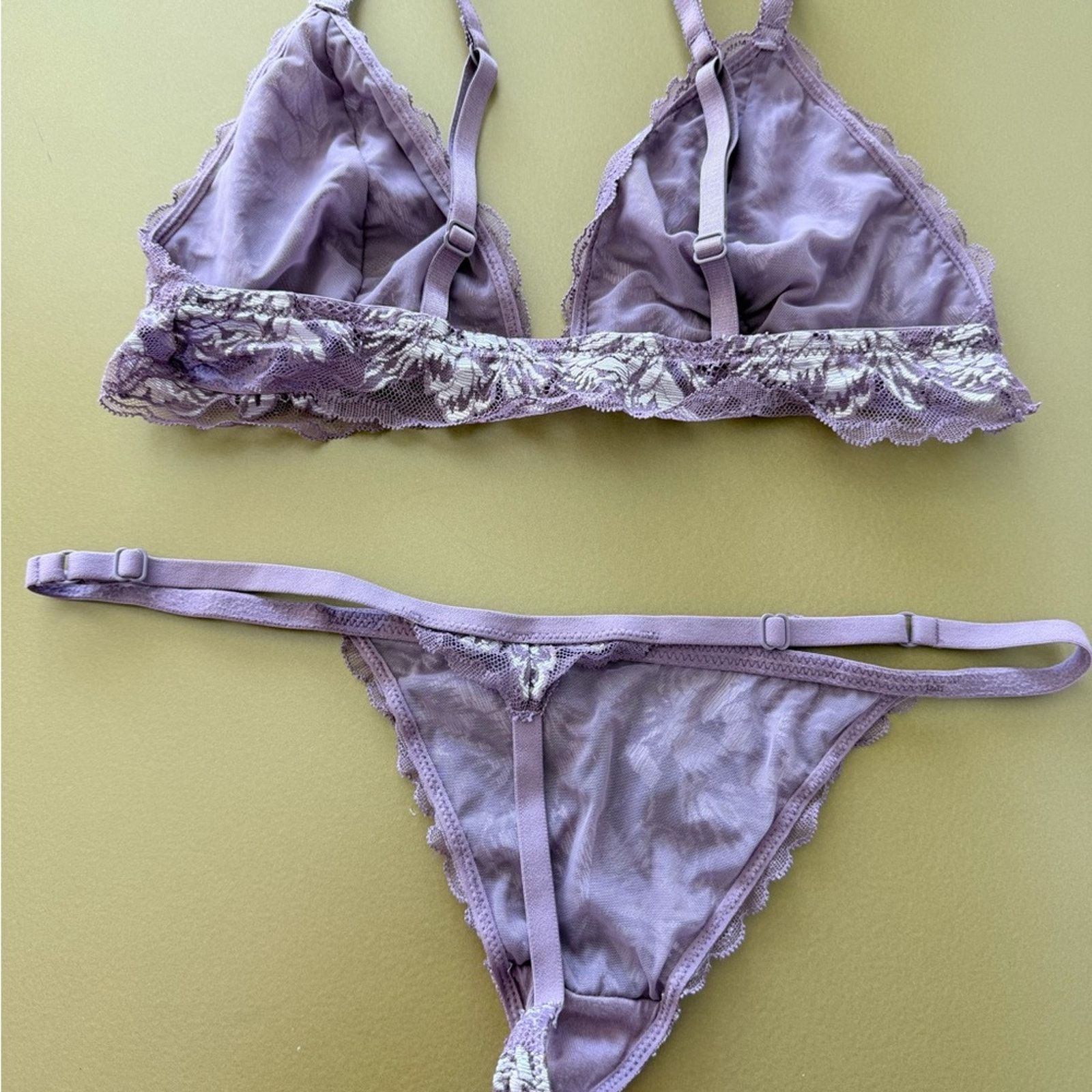 Other Lace Triangle Bralette & Thong Set — Dusty Mauve size S Size ONE SIZE - 7 Thumbnail