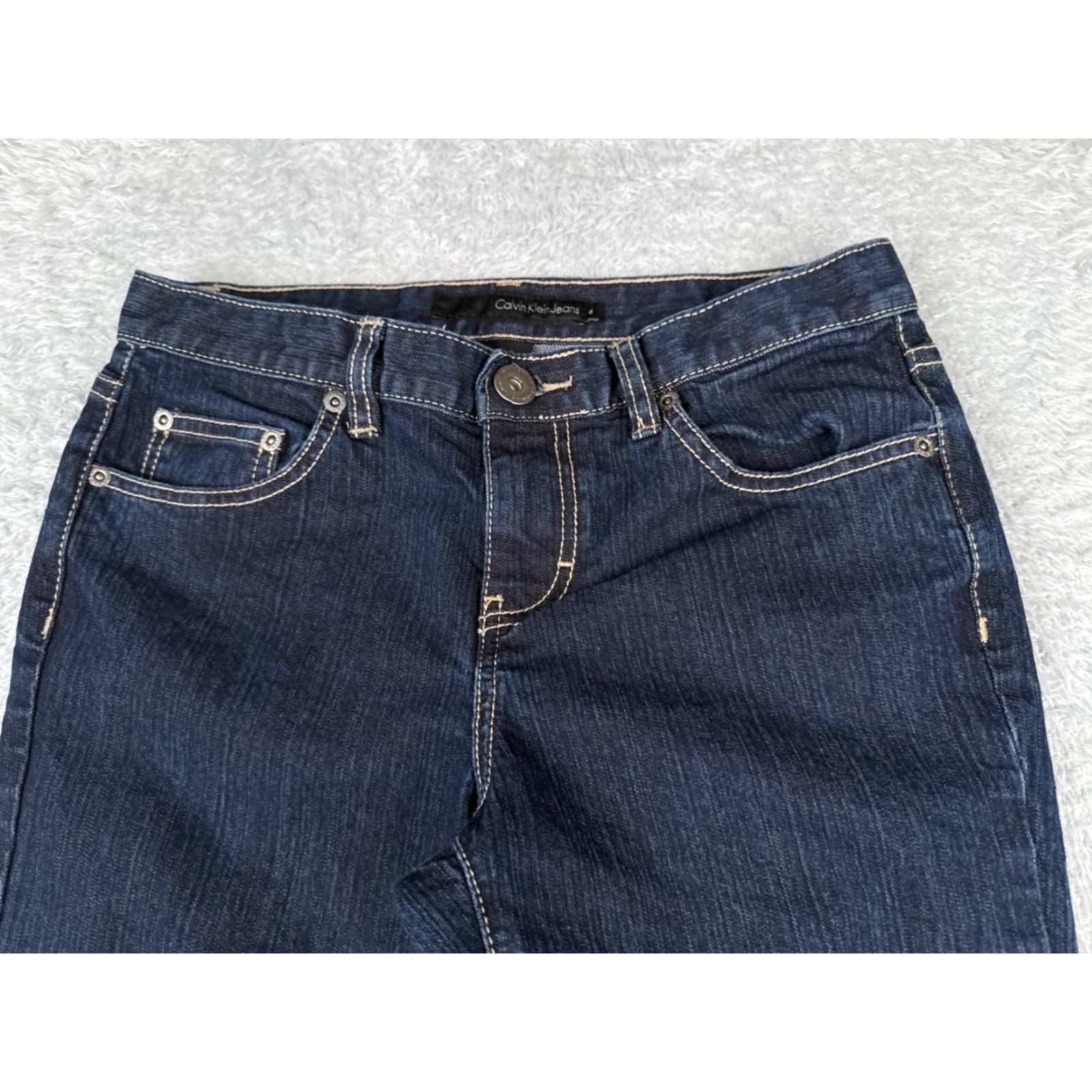 Calvin Klein VINTAGE Calvin Klein Jeans Women 28x28 Denim Flared Dark Blue Cotton Low Rise 28 Inseam 5-Pocket Womens Jeans Size 27" / US 4 / IT 40 - 4 Thumbnail