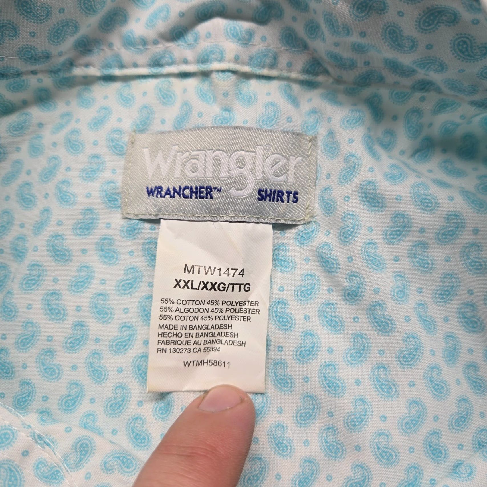 Wrangler Wrangler Wrancher Shirt Western Paisley Pearl Snap Blue Adult Men's Size 2XL Size US XXL / EU 58 / 5 - 3 Thumbnail