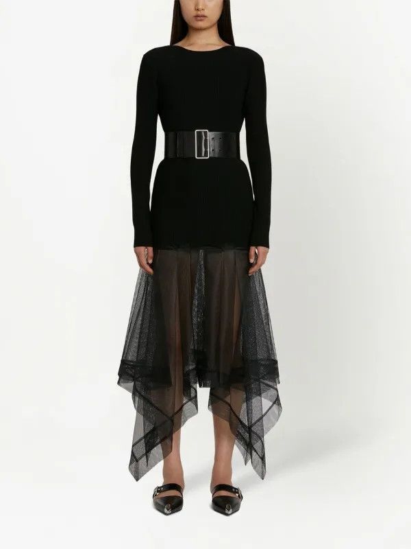 Alexander McQueen o1y0325 Midi Dress in Black Size M / US 6-8 / IT 42-44 - 2 Thumbnail