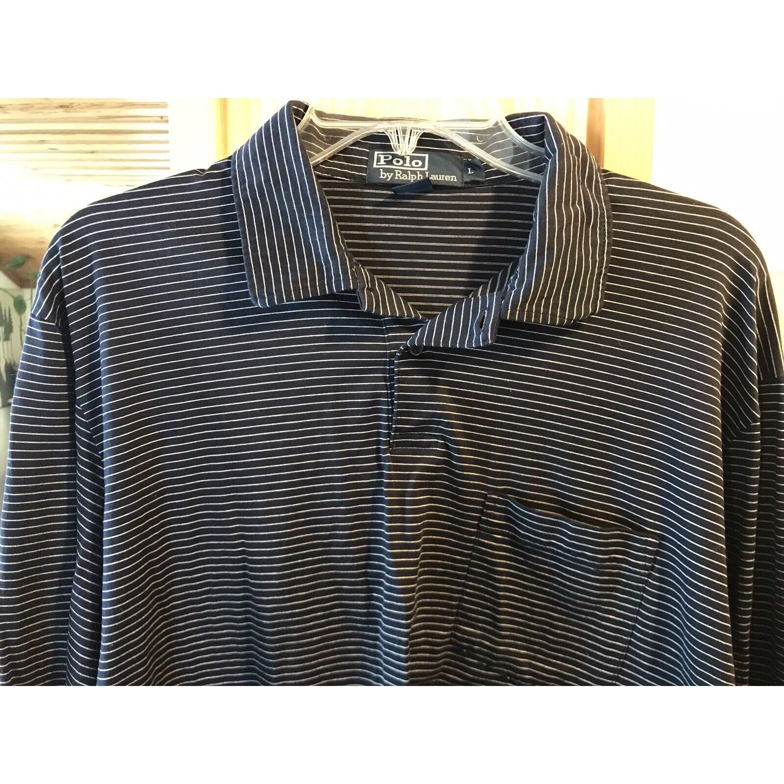 Polo Ralph Lauren Polo Ralph Lauren Men’s L Navy Blue Striped LS Cotton Polo Size US L / EU 52-54 / 3 - 4 Thumbnail