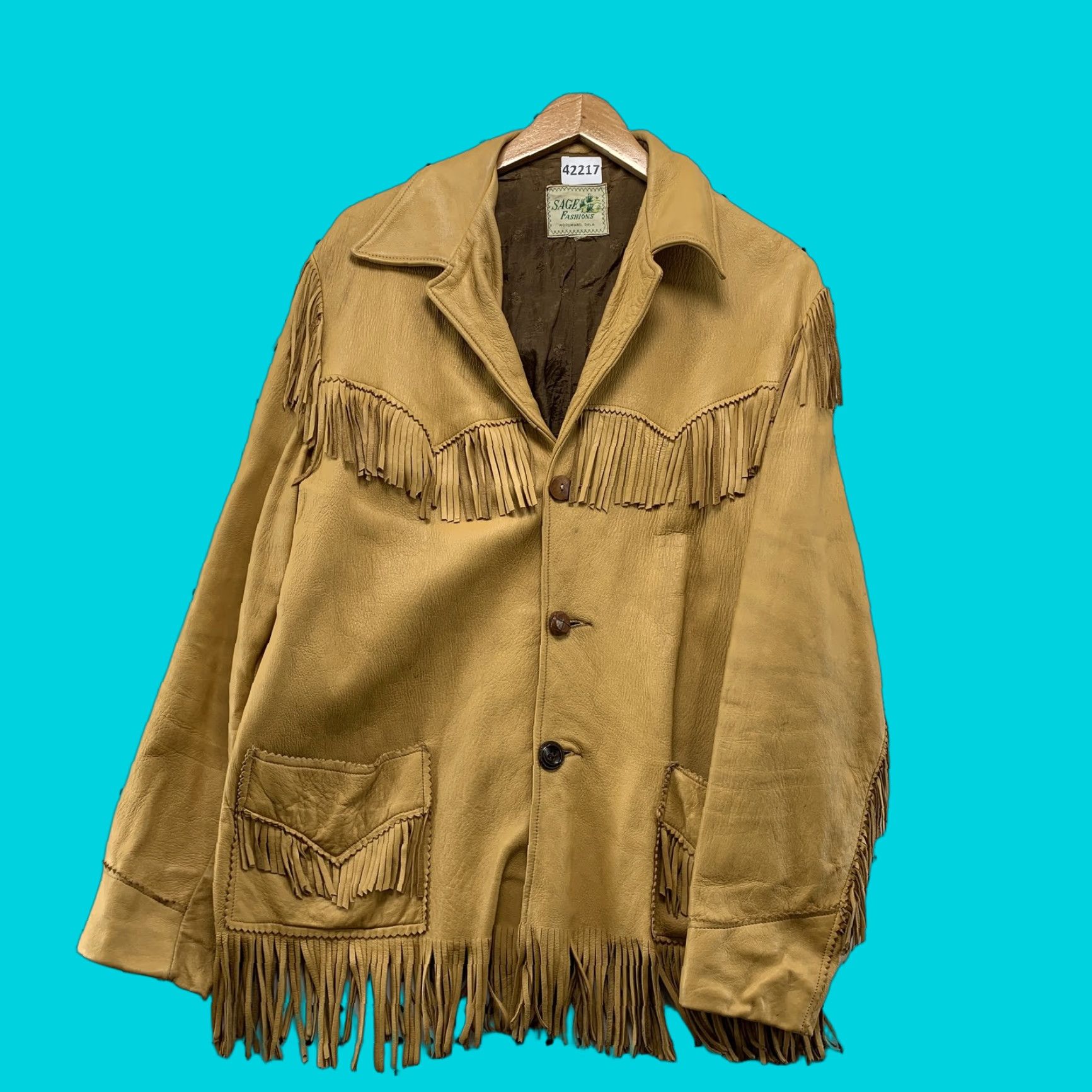 Vintage Sage Fashions Leather Jacket Men Large Tan Zip Up Pockets Adult