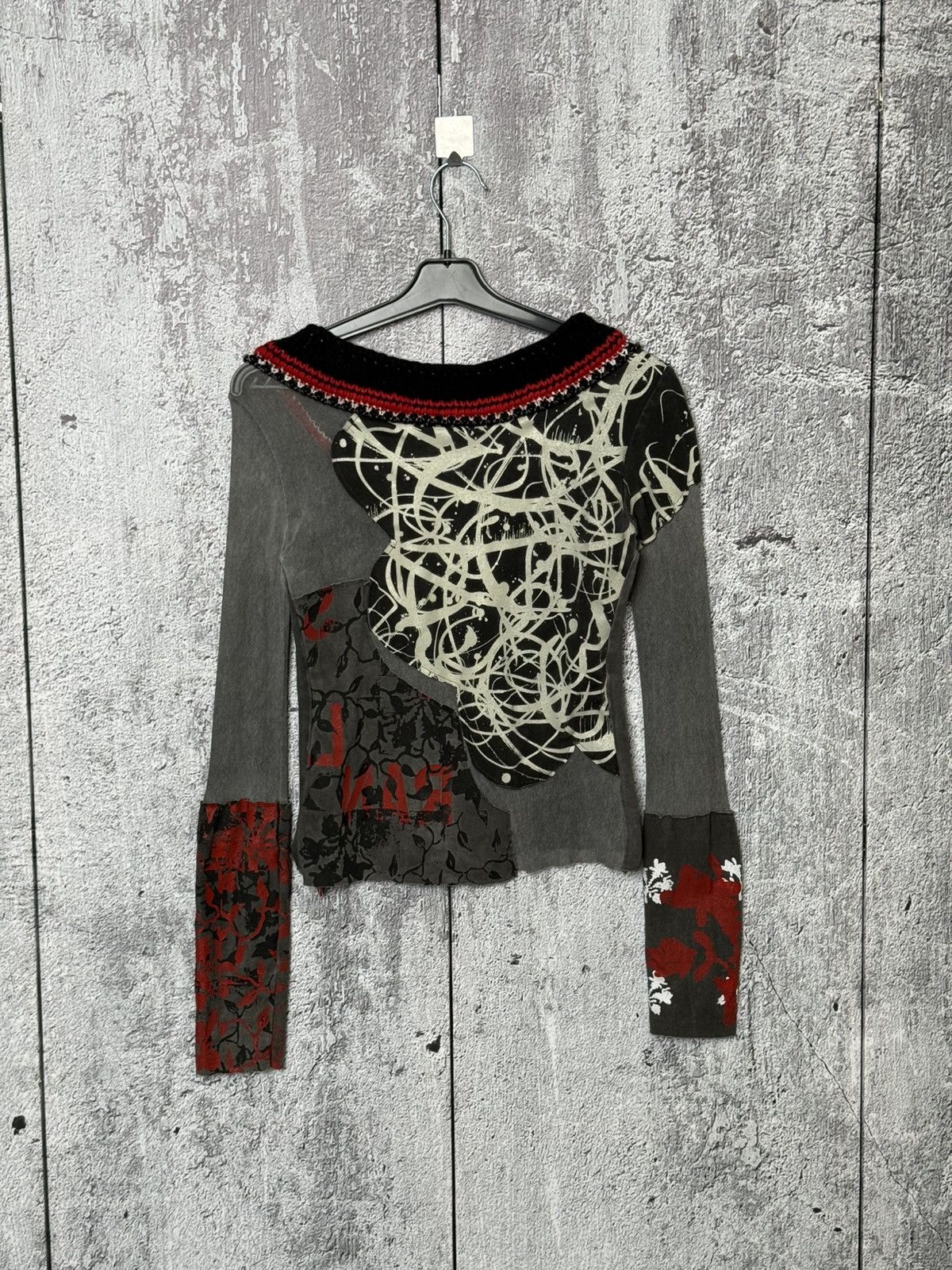 Custo Barcelona Pianura Studio Y2K Mesh Top Sheer Abstract Print Long Sleeve Size S / US 4 / IT 40 - 9 Thumbnail
