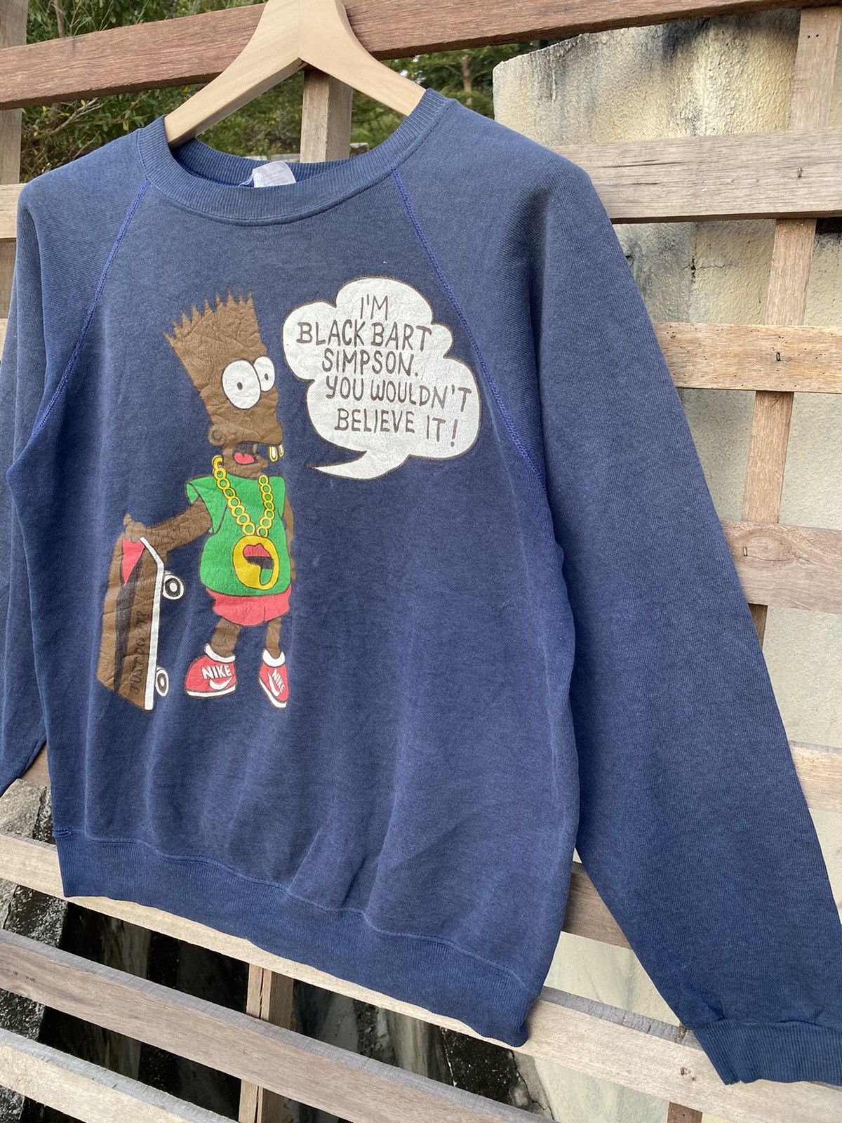 Hanes 🔥 Distressed🔥 Vintage 80s Bart Simpson x Nike Sweatshirt Size US L / EU 52-54 / 3 - 3 Thumbnail