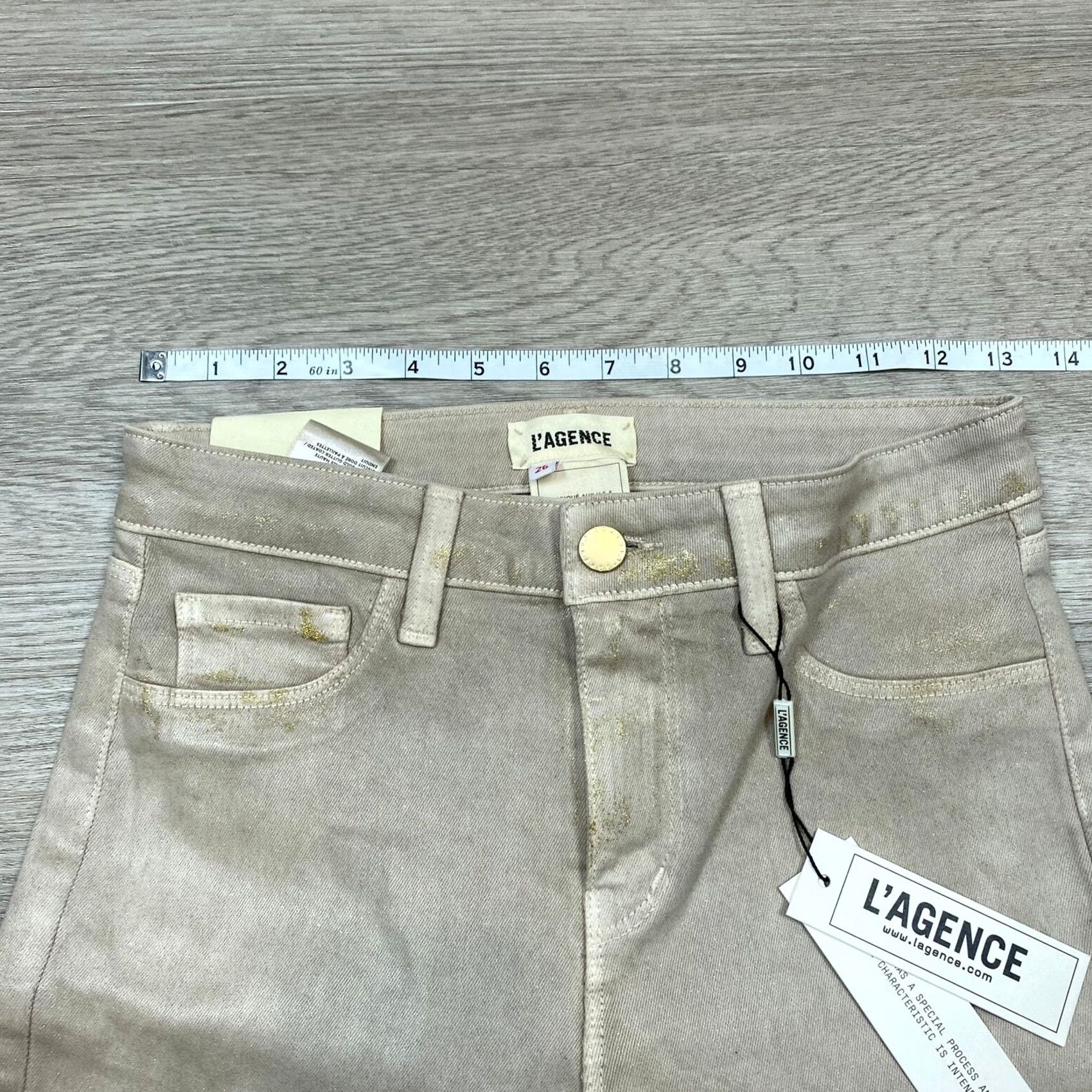 L'AGENCE L'Agence Margot Skinny Jeans Biscuit Gold Glitter Coated Womens 26 Size 26" / US 2 / IT 38 - 5 Thumbnail