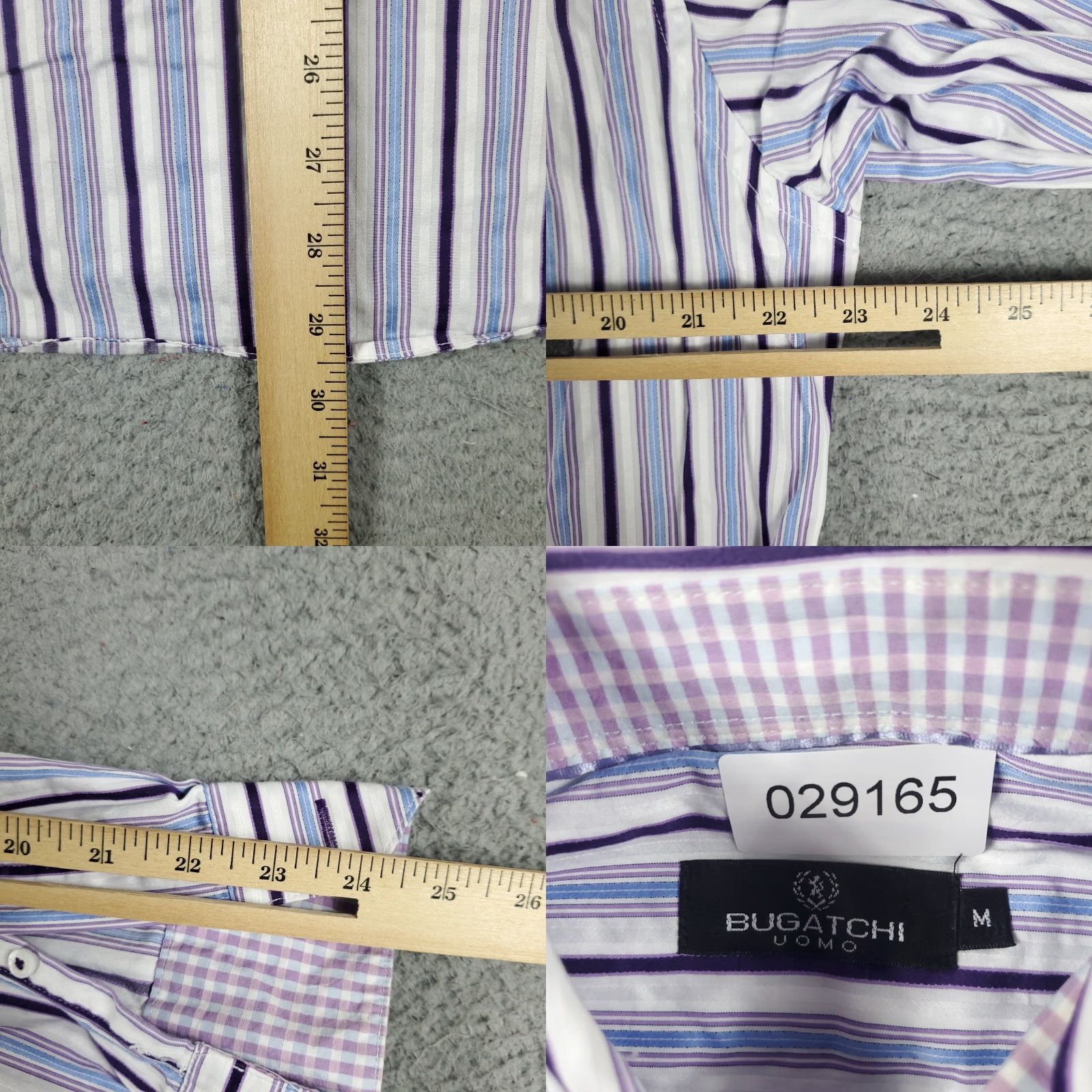 BUGATCHI Bugatchi Uomo Shirt Mens Medium Purple Striped Button-Up Long Sleeve Cotton Pocket Collared Regular Fit Size US M / EU 48-50 / 2 - 8 Thumbnail