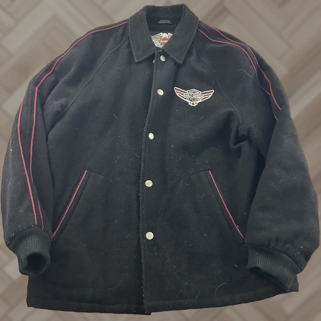 Harley Davidson VINTAGE Harley-Davidson Embroidered Wool Jacket Mens M Black Size US M / EU 48-50 / 2 - 1 Thumbnail