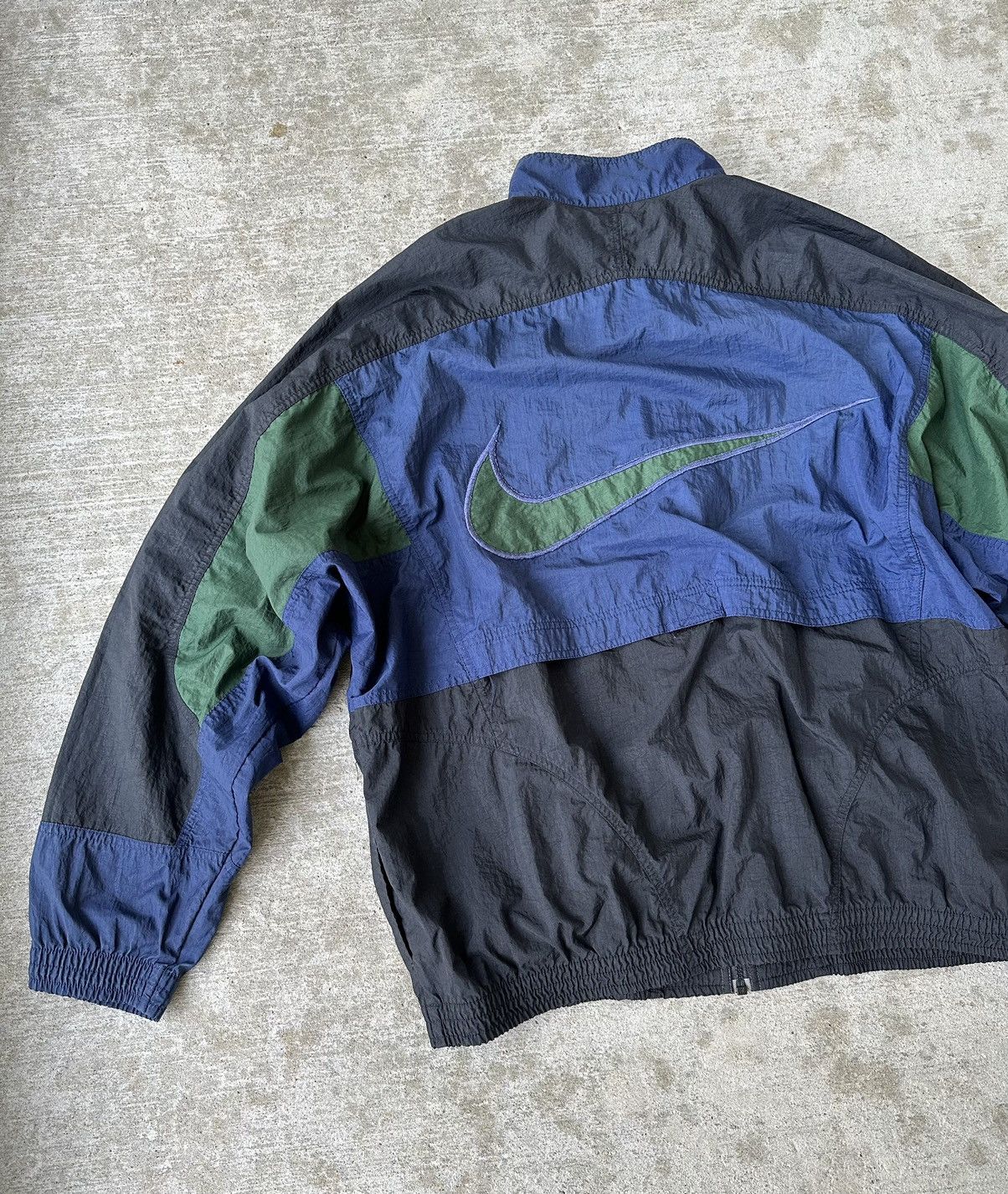 image of 90's Nike Big Swoosh Windbreaker Jacket in Black Blue Green, Men's (Size Large)