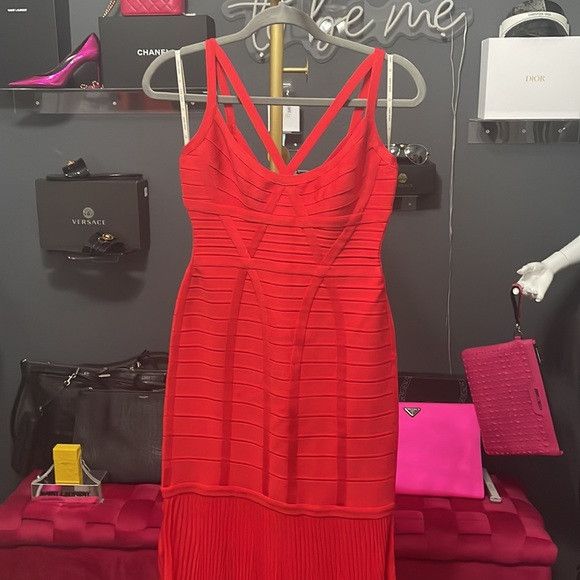 Herve Leger Zhenya Red Bandage Maxi Dress Size M / US 6-8 / IT 42-44 - 2 Thumbnail