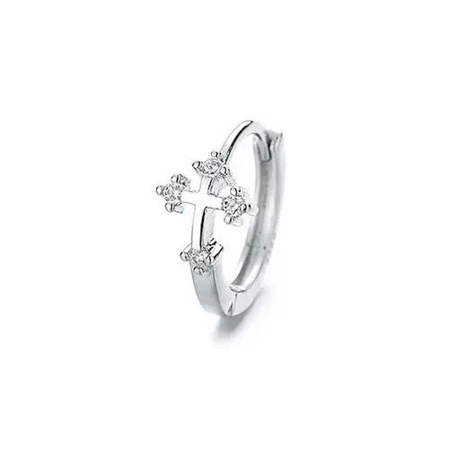 Jewelry x Vintage Silver Color Cross Ear Hoop Earrings, Men's