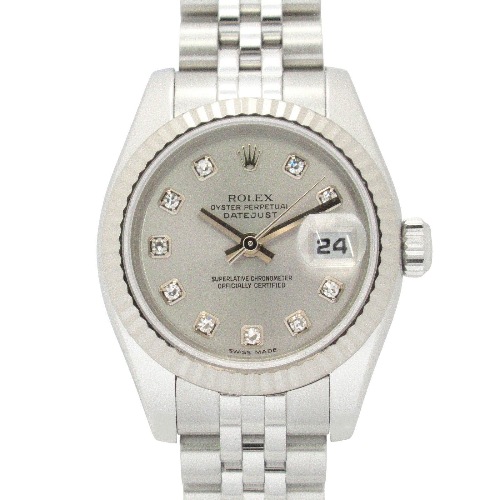 Rolex Datejust 10P Diamond D Women Watch Automatic Winding K18Wg (White Gold) Stainless Steel Silver Np