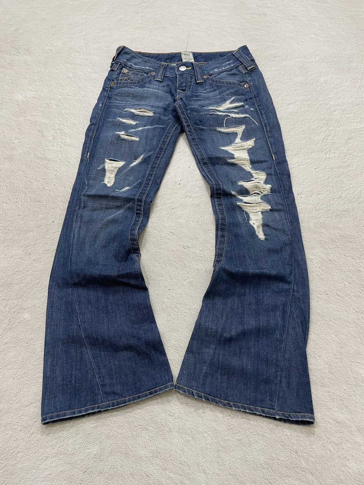 Japanese Brand 2000s Diesel Flare Denim Ripped Bootcut Jeans Wash Y2K Size US 28 / EU 44 - 1 Thumbnail