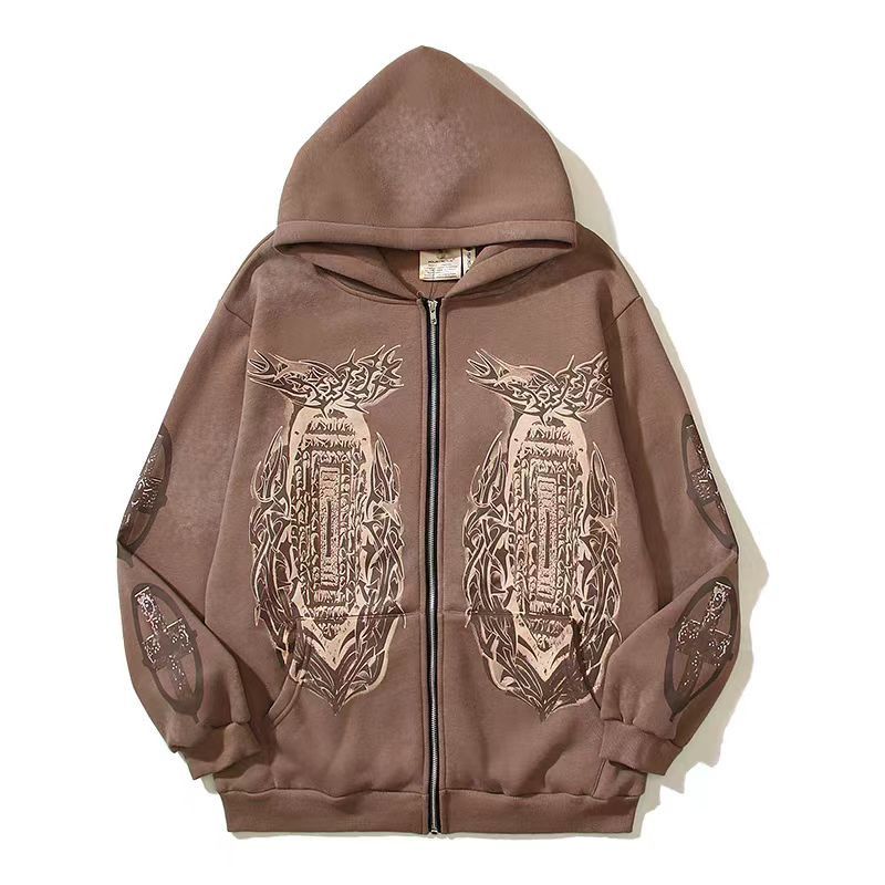 Japanese Brand × Vintage Street Retro Embossed Print Loose Hooded Sweatshirt Size US XL / EU 56 / 4 - 3 Thumbnail