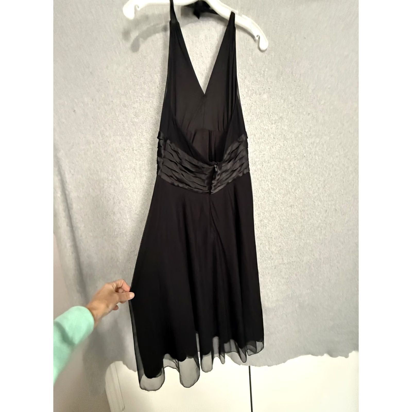 Vintage ECI New York Dress Womens 6P Black Halter Ruched Chiffon Fit & Flare Midi Formal Size M / US 6-8 / IT 42-44 - 2 Thumbnail