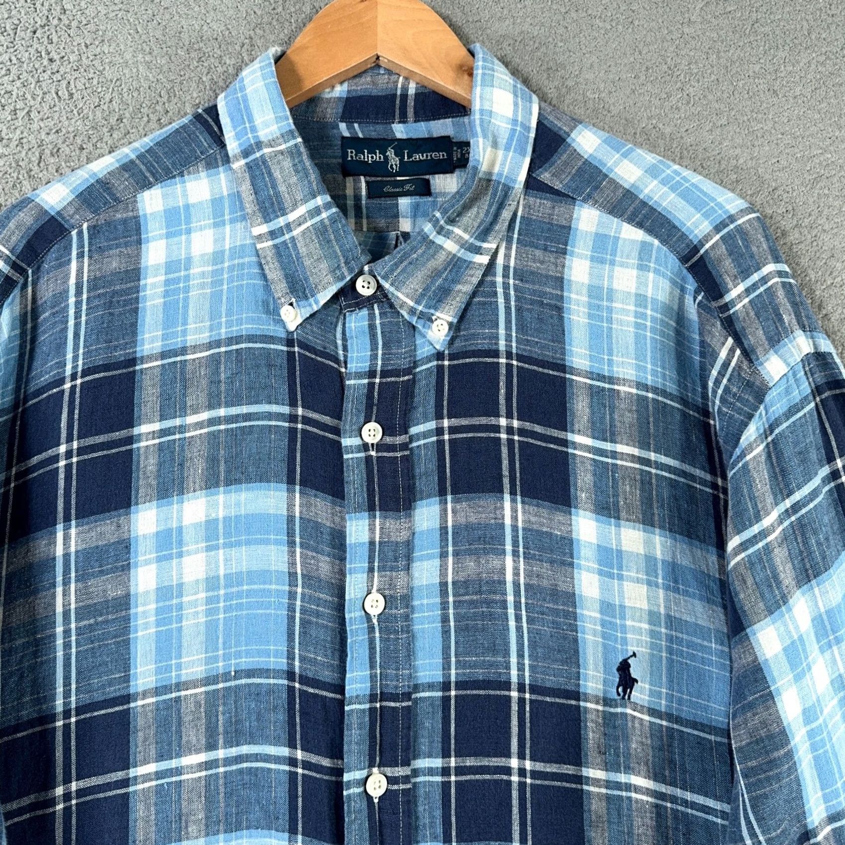 Ralph Lauren VINTAGE Ralph Lauren Linen Shirt Mens 2XB BIG Classic 100% Linen Blue Plaid Long Sleeve Shirt Button-Up Mens Big & Tall Blues Size US XXL / EU 58 / 5 - 5 Thumbnail