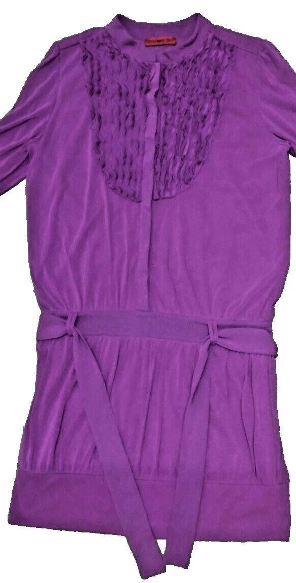Designer × Vivienne Tam VIVIENNE TAM Short Dress Purple Ruffle With Waist Tie Size S / US 4 / IT 40 - 6 Thumbnail