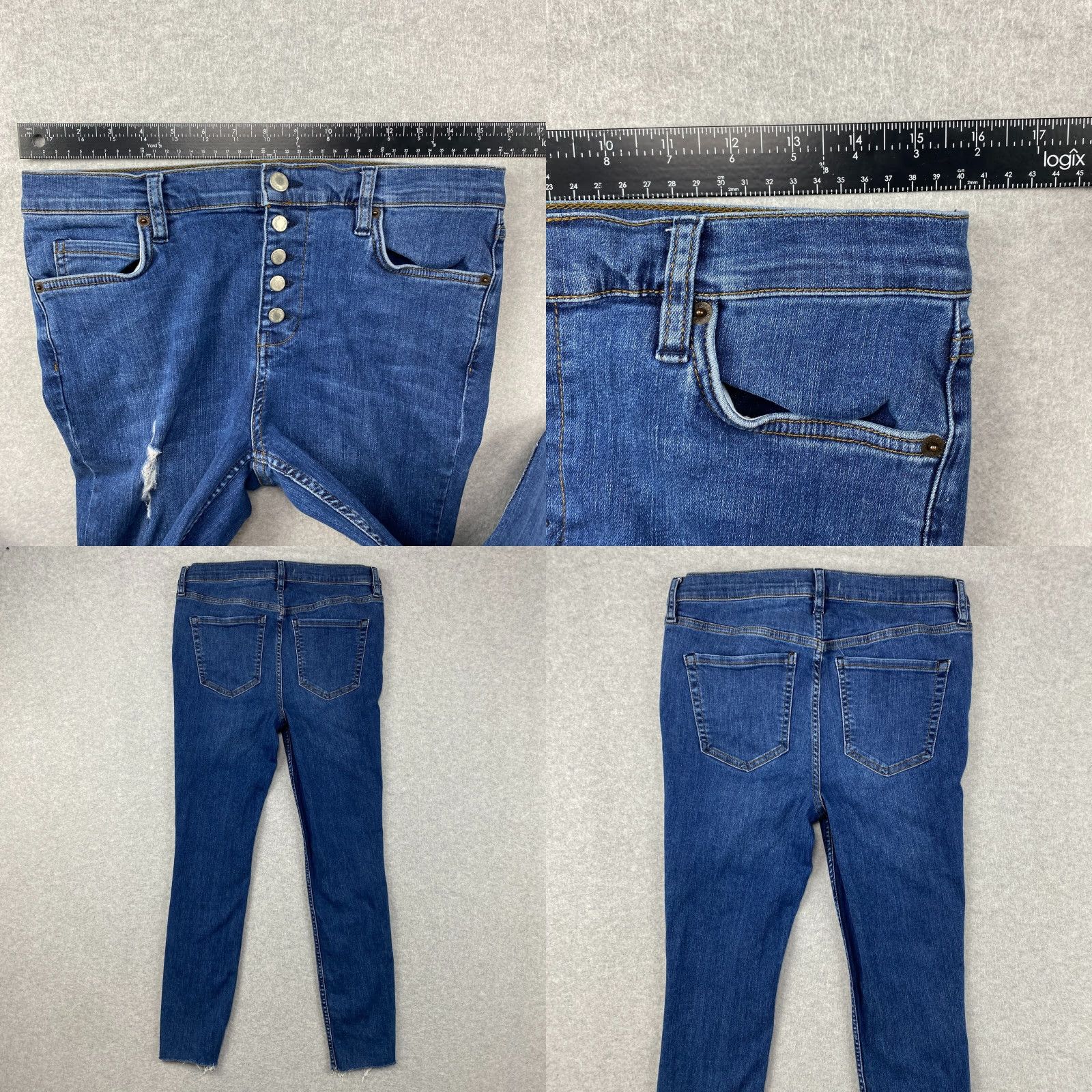 Free People Free People Jeans Womens 29 Blue Button Fly Ankle Fray Distressed Ripped Denim Size 29" - 8 Thumbnail