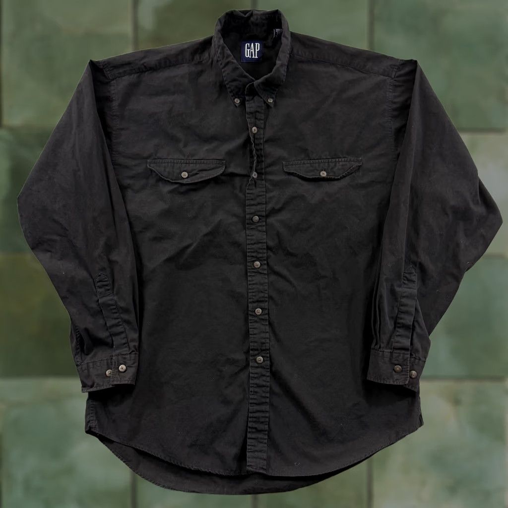Gap VINTAGE Gap Shirt Mens Large Black 90s Long Sleeve Button Up Casual Preppy Boho Denim Cotton Cardigan? Size US L / EU 52-54 / 3 - 1 Thumbnail
