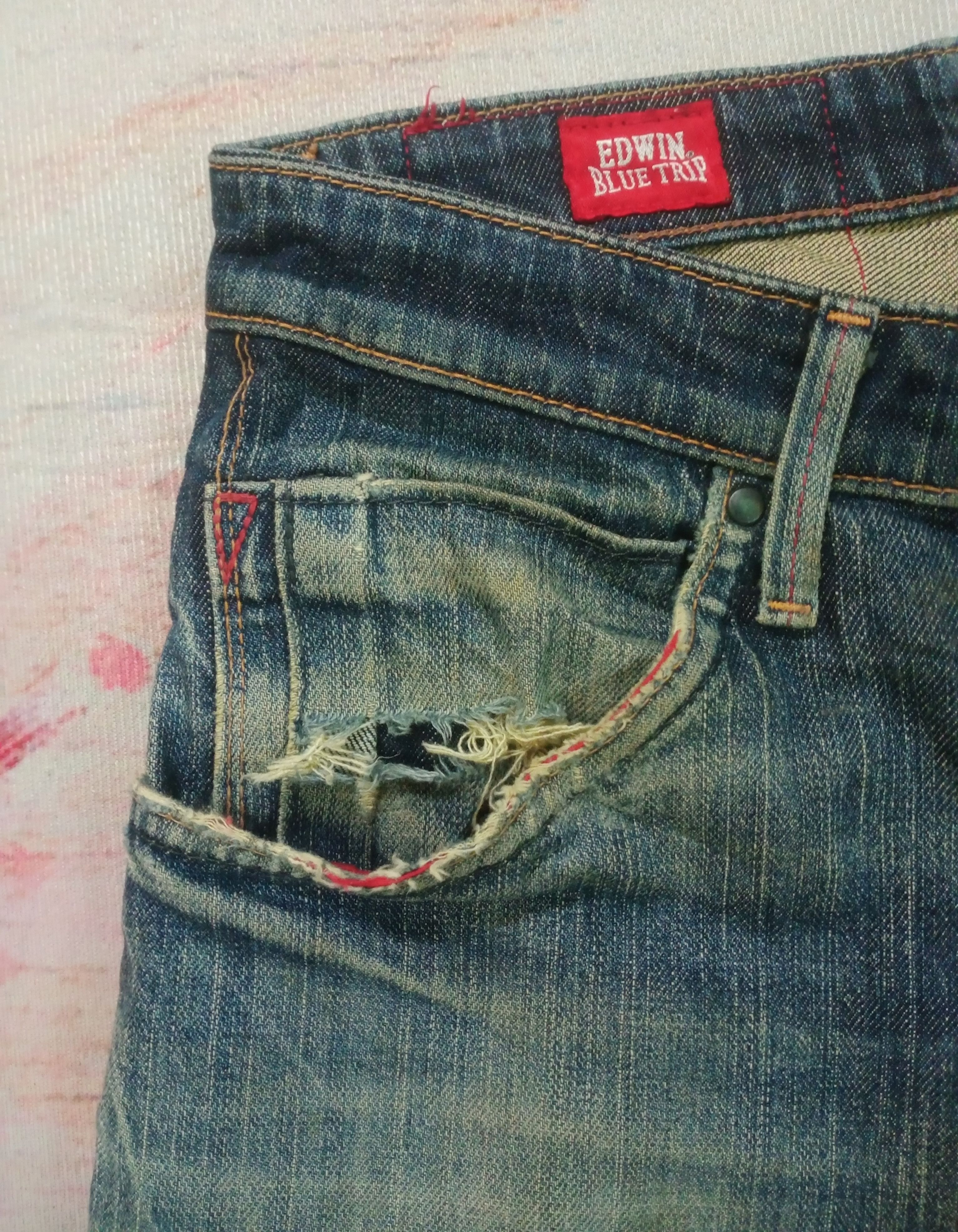 Edwin Rare Vintage Edwin Blue Trip Distressed Jeans Denim Size US 30 / EU 46 - 9 Thumbnail
