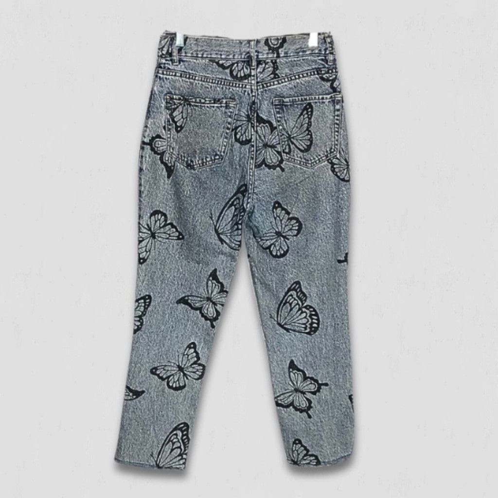 Pacsun Butterfly Jeans High Waisted Straight Leg Raw Hem Blue 26 Size 26" / US 2 / IT 38 - 4 Thumbnail