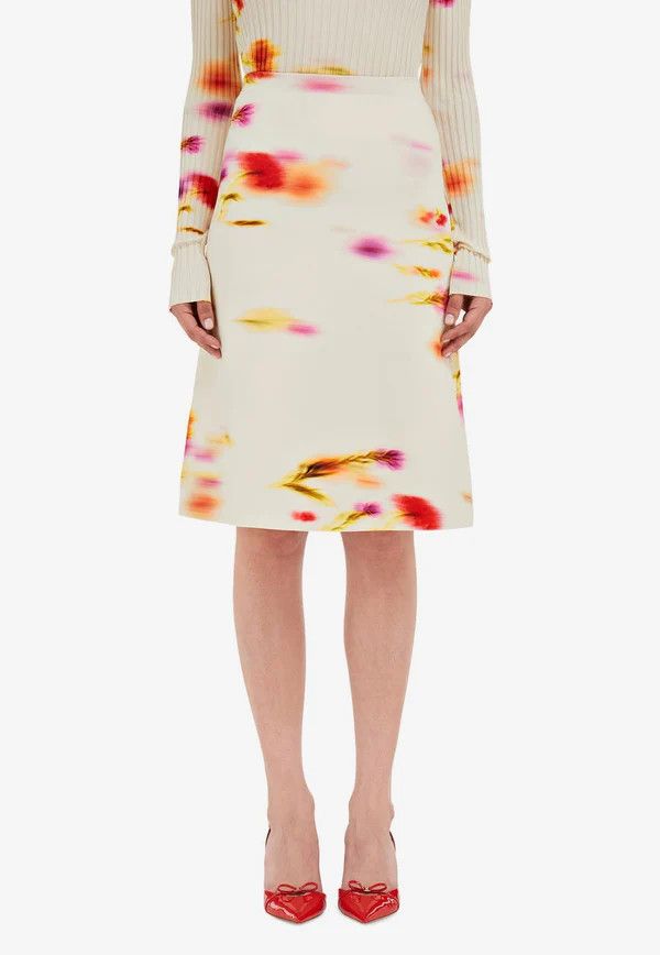 Salvatore Ferragamo o1s1rm0526 Blossom Print Knee-Length Skirt in Multicolor Size 27" / US 4 / IT 40 - 2 Thumbnail