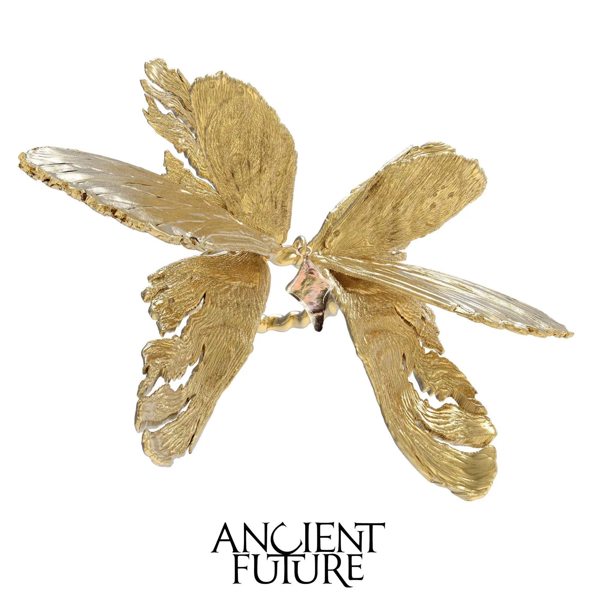 Other Retro Broken Wing Ring Brass Pearl Natural Original Design Size ONE SIZE - 1 Thumbnail