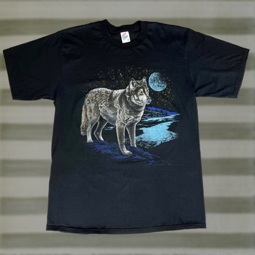 Jerzees VINTAGE Jerzees T-Shirt Men XL Black 1990s Say It Wild 90s USA Animal Wolf Crew Neck Short Sleeve Graphic Print Cotton Made in USA Size US XL / EU 56 / 4 - 1 Thumbnail
