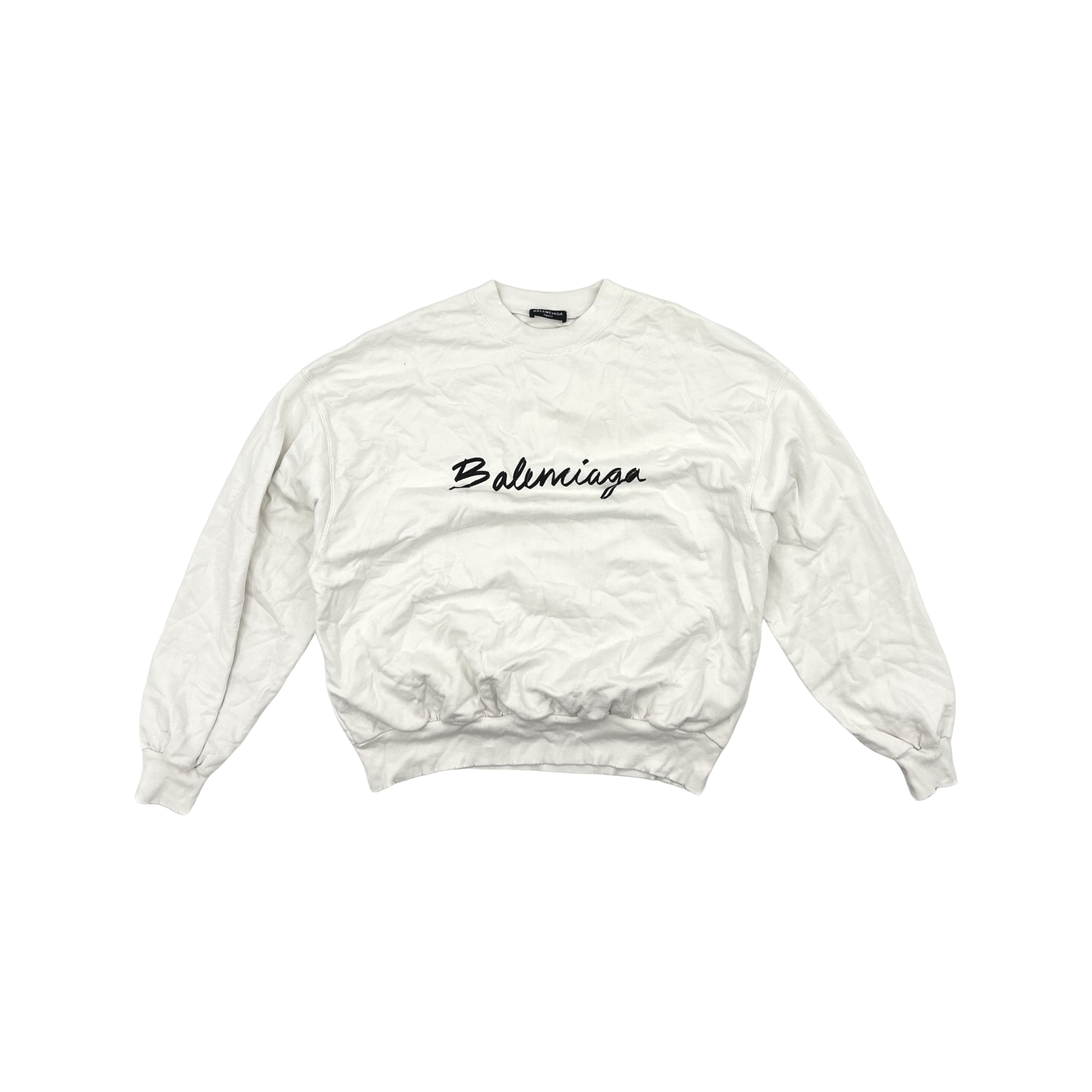 Balenciaga Balenciaga Script Logo Sweatshirt White L Size US L / EU 52-54 / 3 - 1 Thumbnail