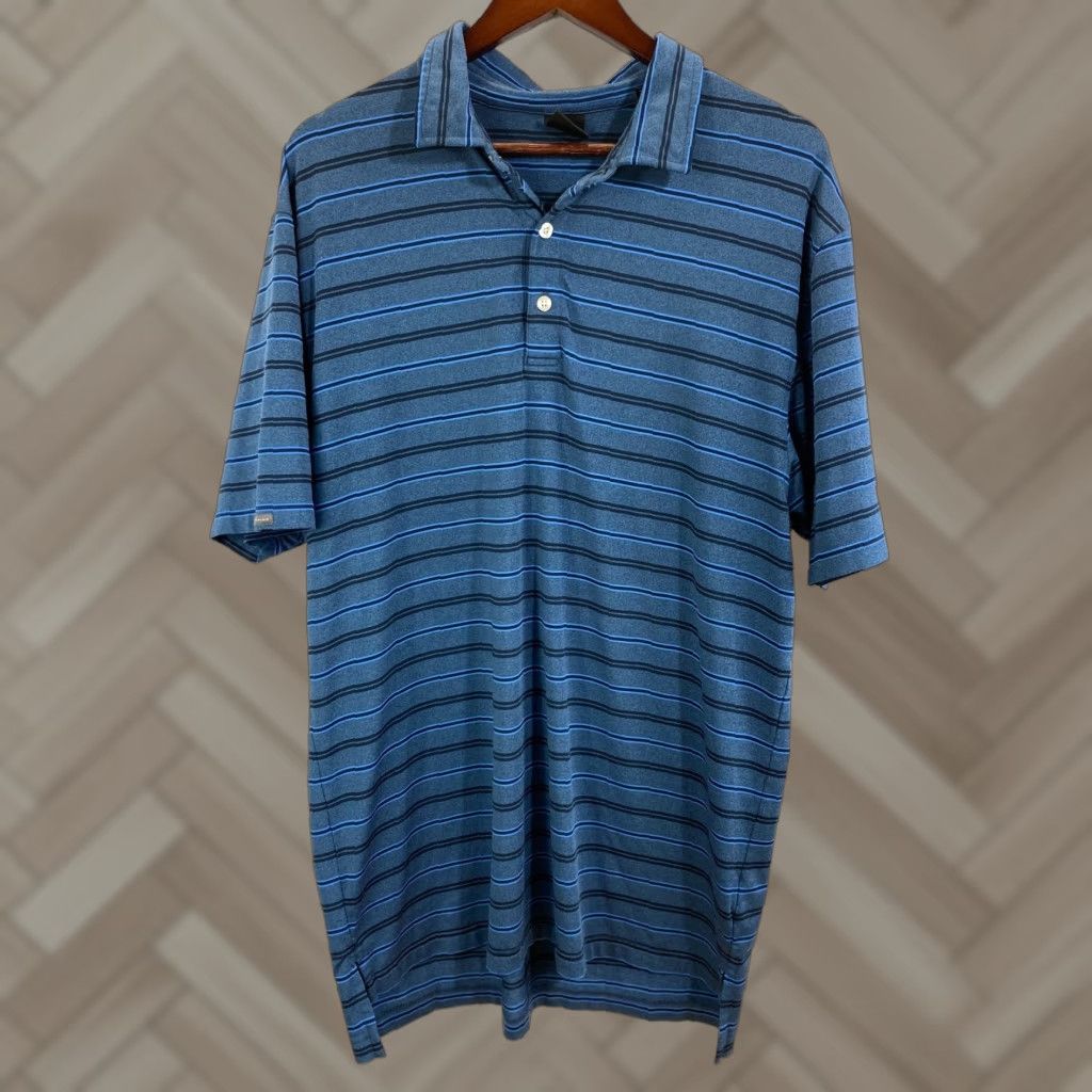 Vintage Dunning Golf Polo Shirt Striped Blue Logo XL Mens Short Sleeve Button Neck Collared Size XL Polo Shirt Size US XL / EU 56 / 4 - 1 Thumbnail