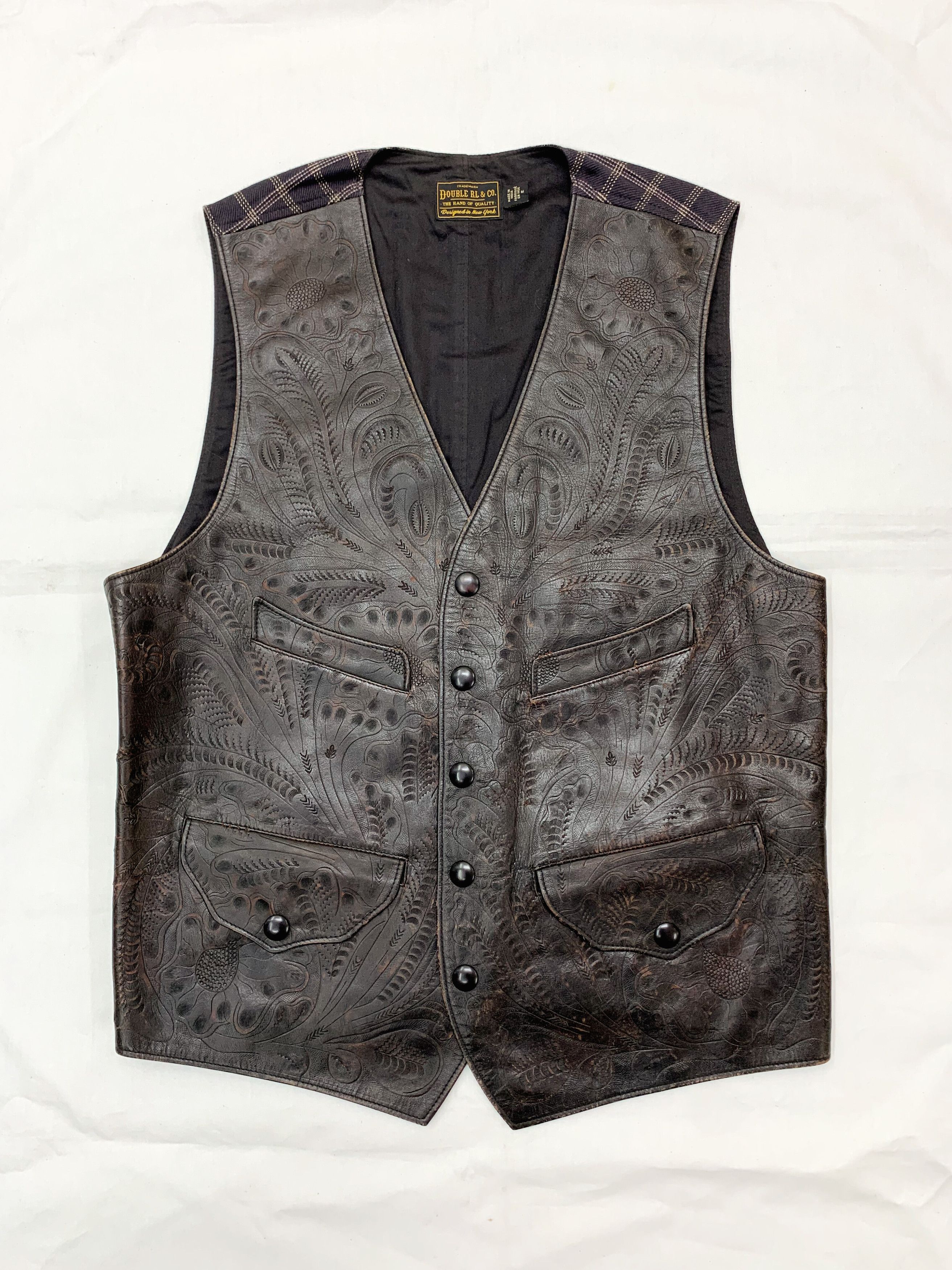 RRL Ralph Lauren × Ralph Lauren × Vintage Double RL Hand Tooled Leather Vest RRL Western Cowboy Gilet Size US M / EU 48-50 / 2 - 3 Thumbnail