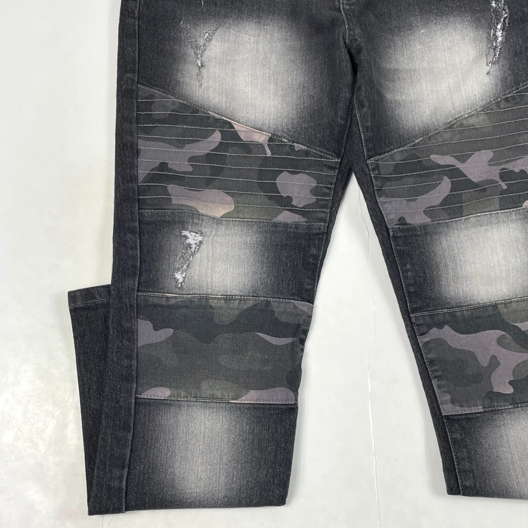 Southpole Southpole Jeans Mens 34 x 30 Black Camouflage Skinny Denim Moto Distressed Jeans Biker 5-Pocket Regular Rise Mid Denim Shirt? Size US 34 / EU 50 - 5 Thumbnail