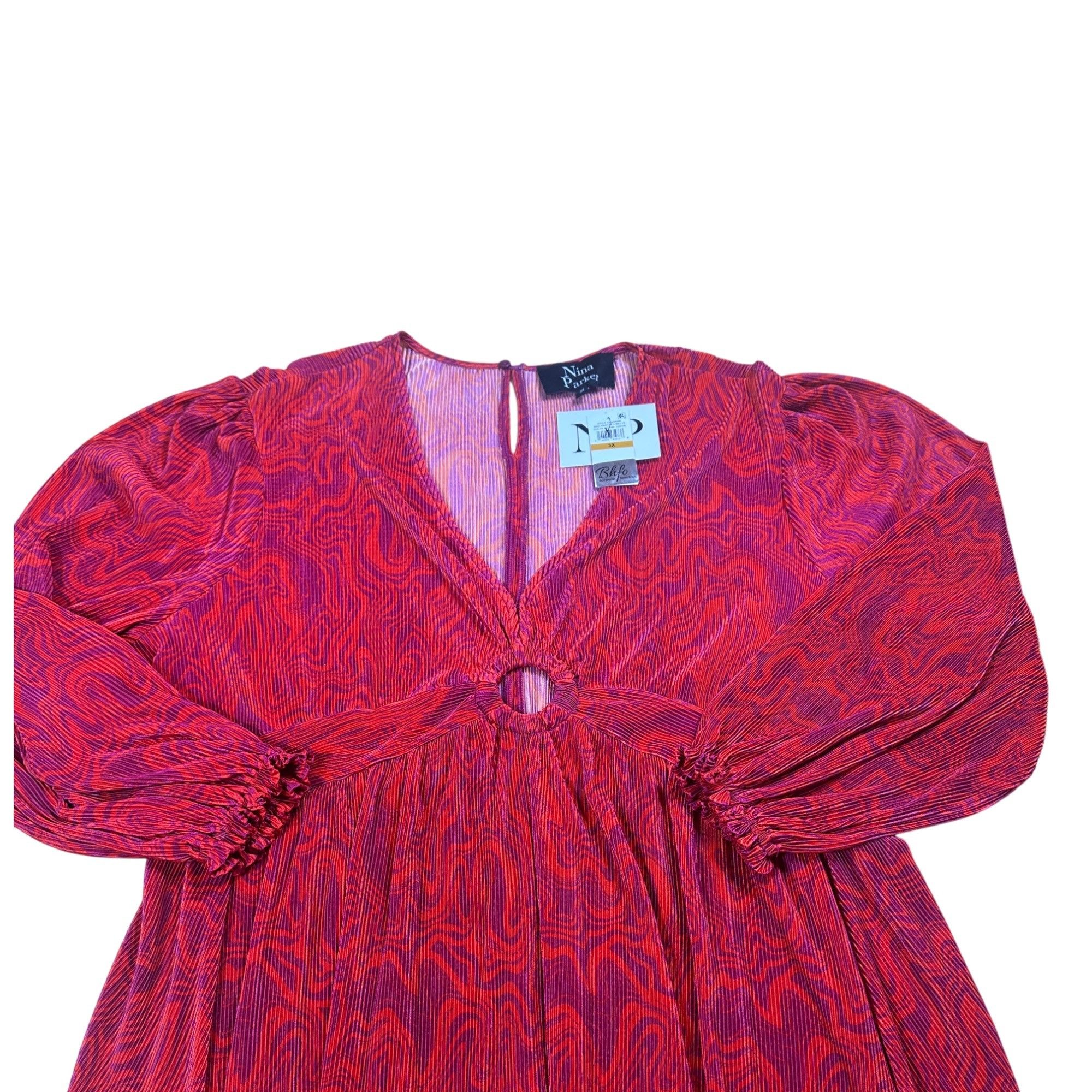 Other Nina Parker Prism Maxi Dress 3X Keyhole Pleated Orange Pink Size 3XL / US 20-22 - 6 Thumbnail