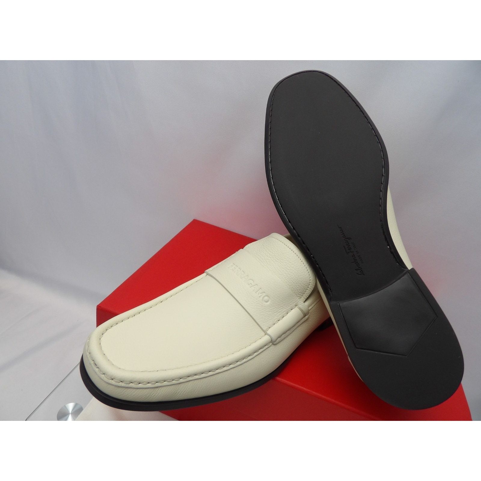 Salvatore Ferragamo FERRAGAMO DUPONT WHITE LEATHER LOGO PENNY LOAFERS 12 EE ITAL Size US 13 / EU 46 - 7 Thumbnail