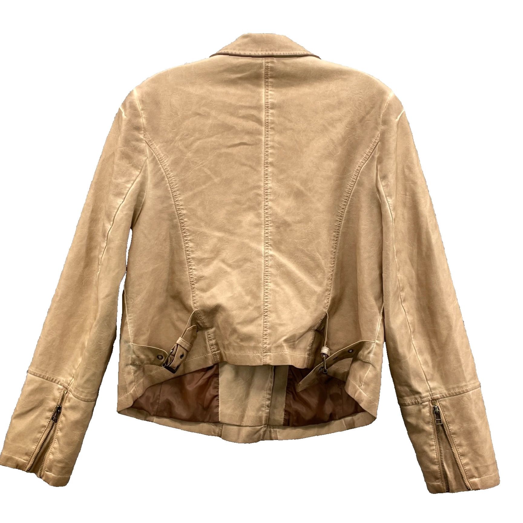 Jordan Brand K.Jordan Vegan Leather Moto Jacket Women's Beige Indie Biker Sleaze 70's Classic Size L / US 10 / IT 46 - 2 Thumbnail
