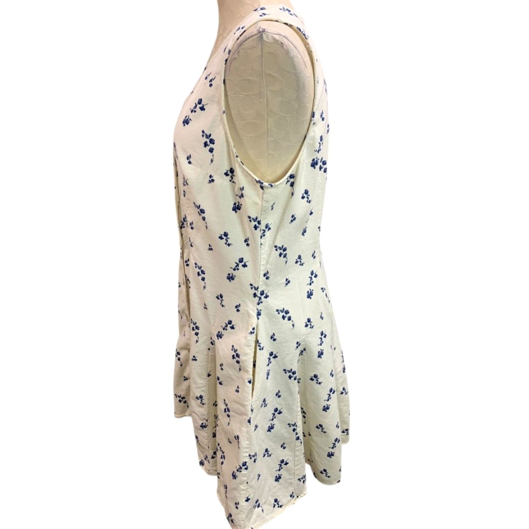 Vintage Universal Thread A-Line Sleeveless Button Up Dress Women L Ivory Blue Floral Size L / US 10 / IT 46 - 3 Thumbnail