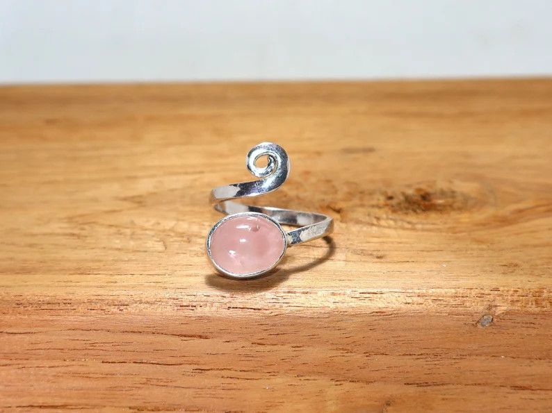 Handmade Handmade Rose Quartz Sterling Silver Adjustable Ring, Gifts Size ONE SIZE - 1 Thumbnail